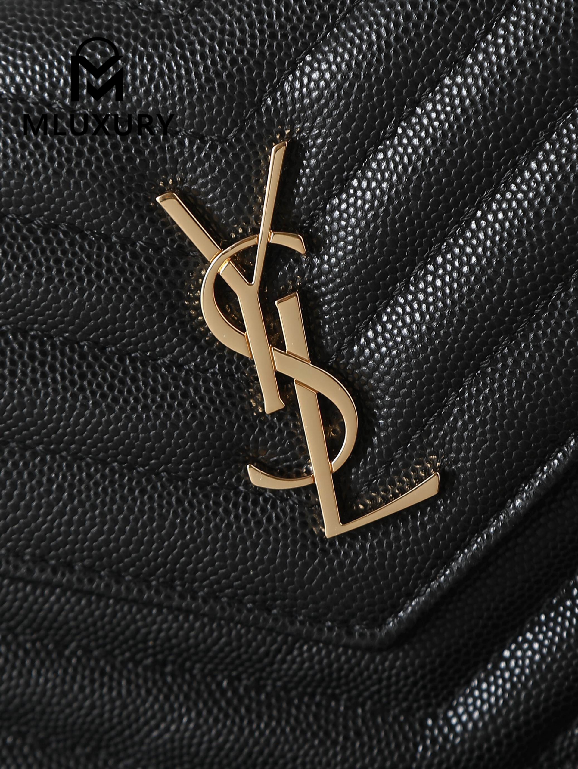 YSL WOC Caviar Small Envelope Bag, Black with Gold Buckle