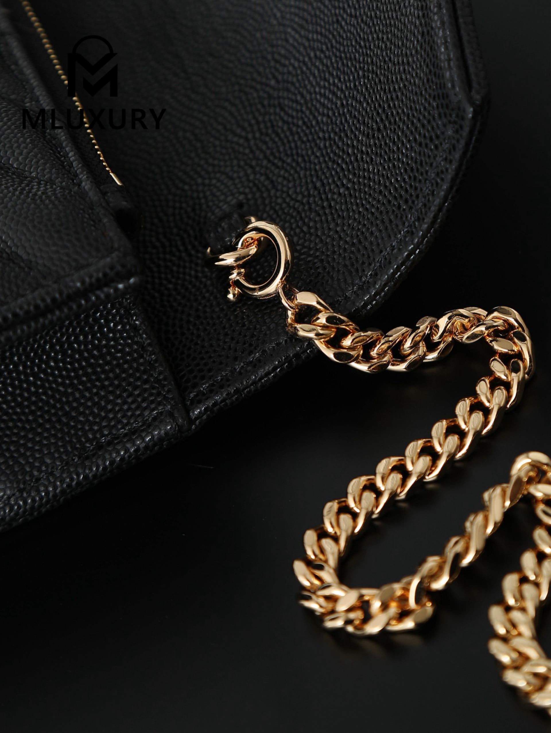 YSL WOC Caviar Small Envelope Bag, Black with Gold Buckle
