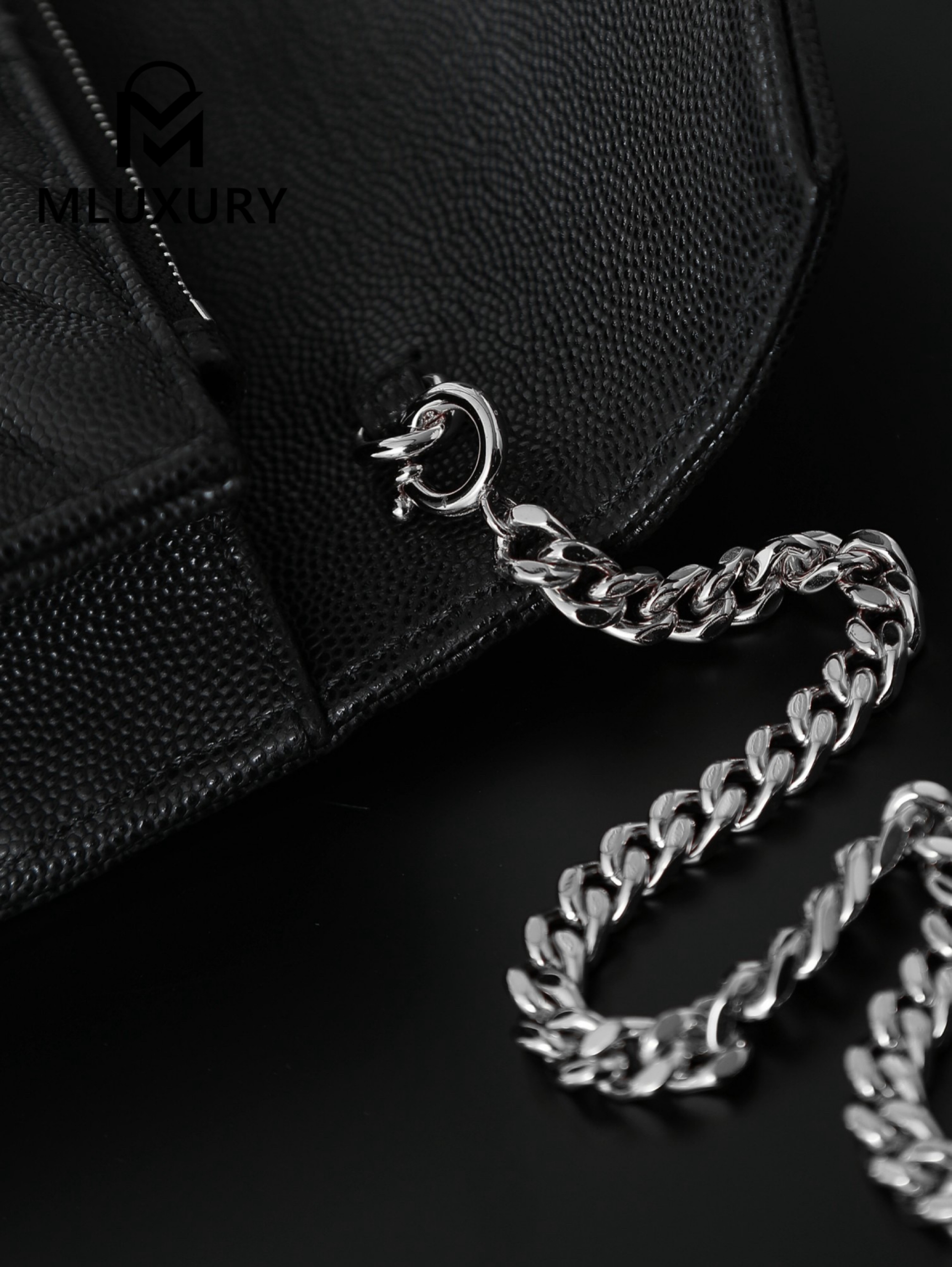 YSL WOC Caviar Small Envelope Bag, Black with Silver Hardware