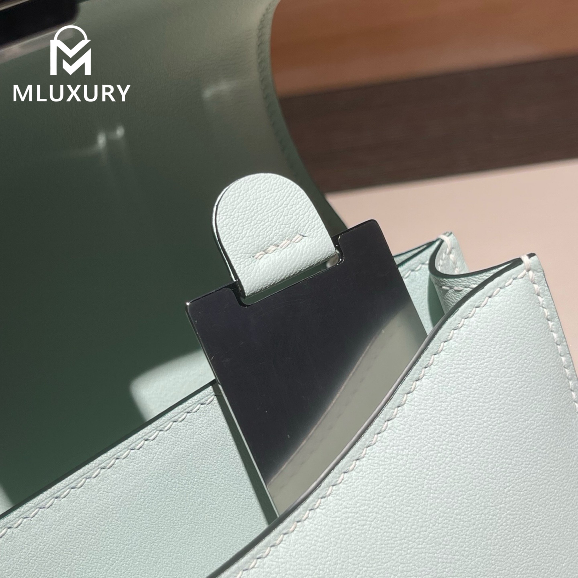 Hermès Constance 19 Flight Attendant Style, with Mirror, Swift Leather, Mint Green, Silver Hardware