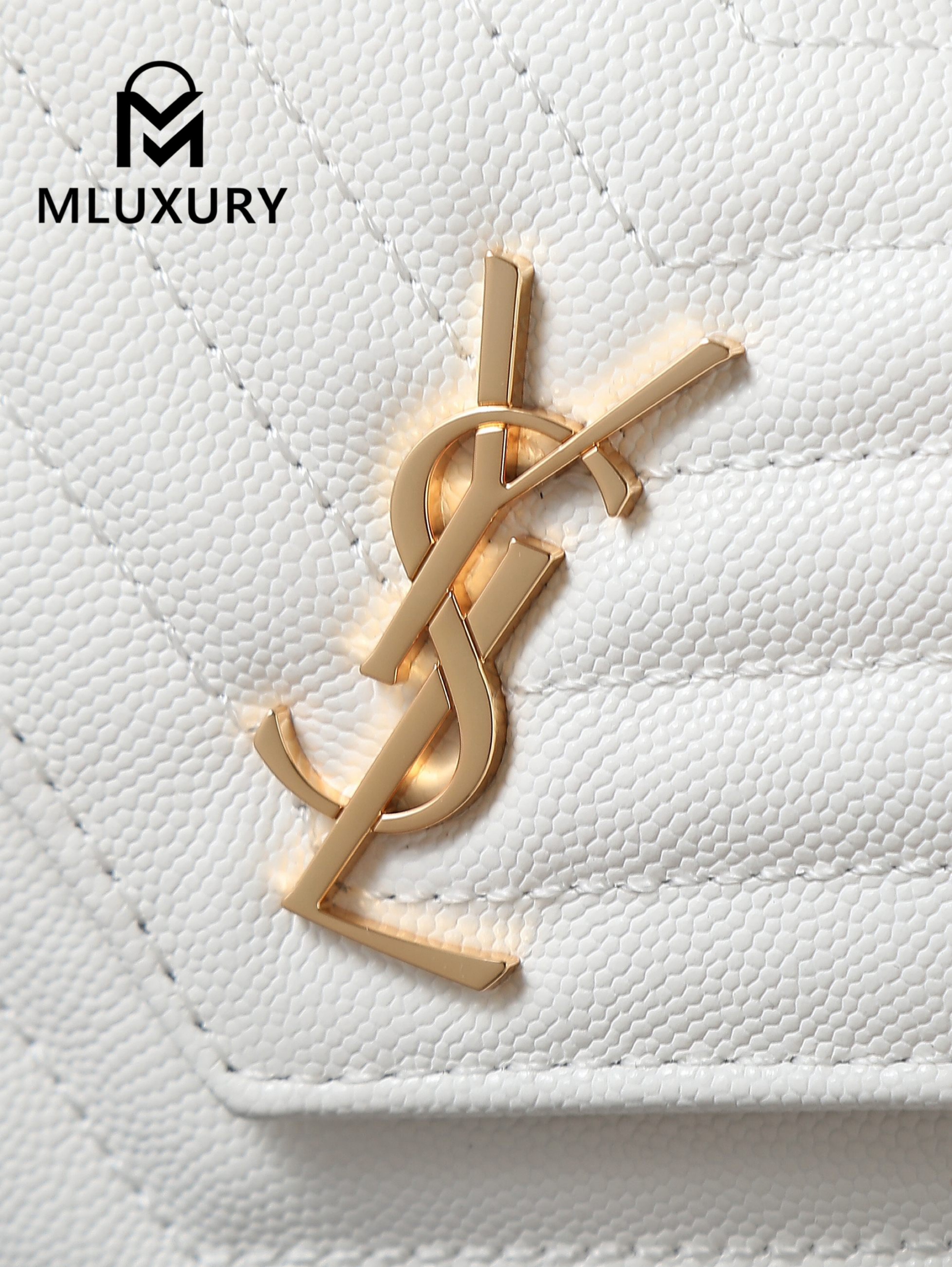 YSL WOC Caviar Small Envelope Bag, White with Gold Hardware