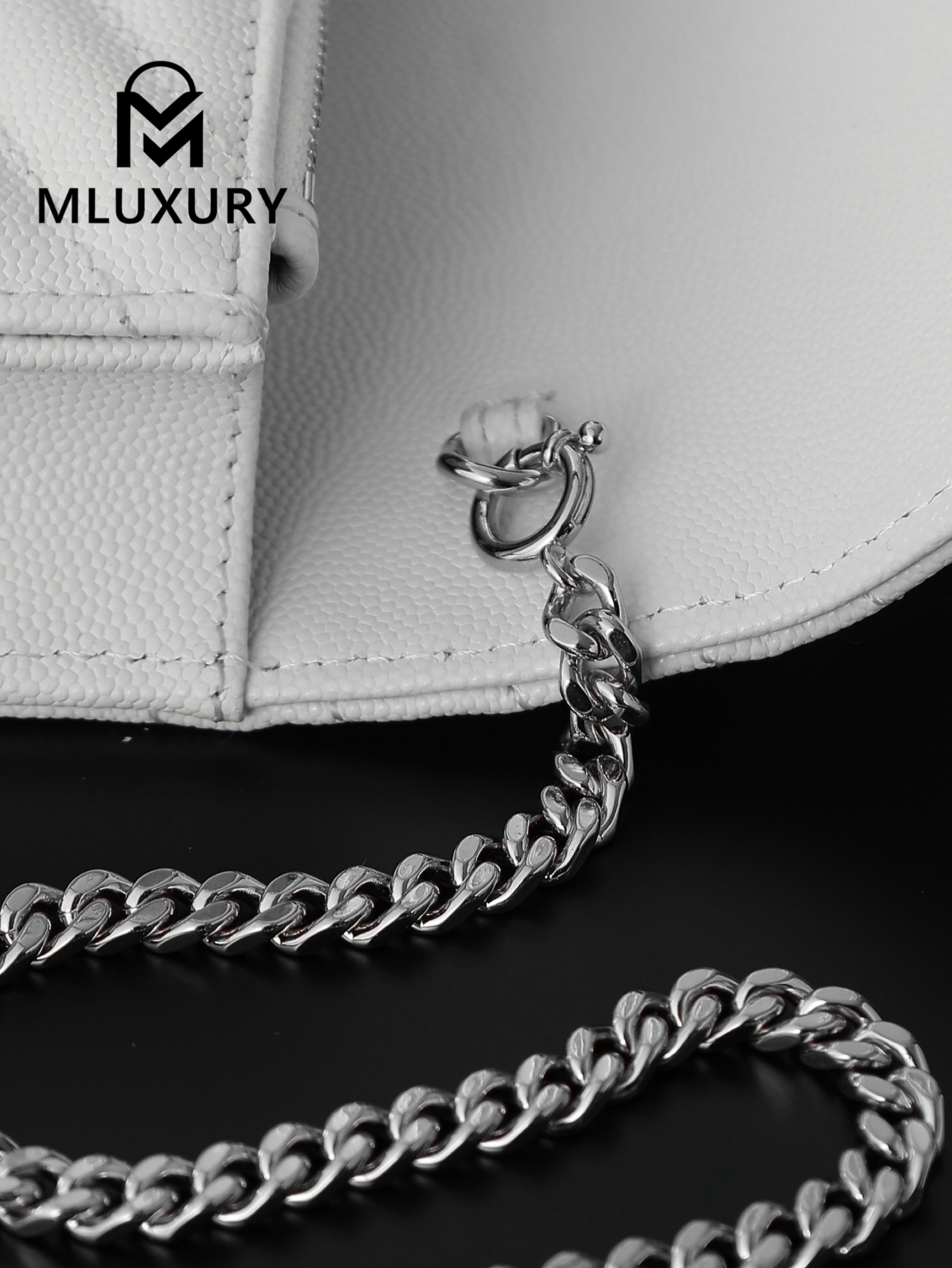 YSL WOC Caviar Small Envelope Bag, White with Silver Hardware