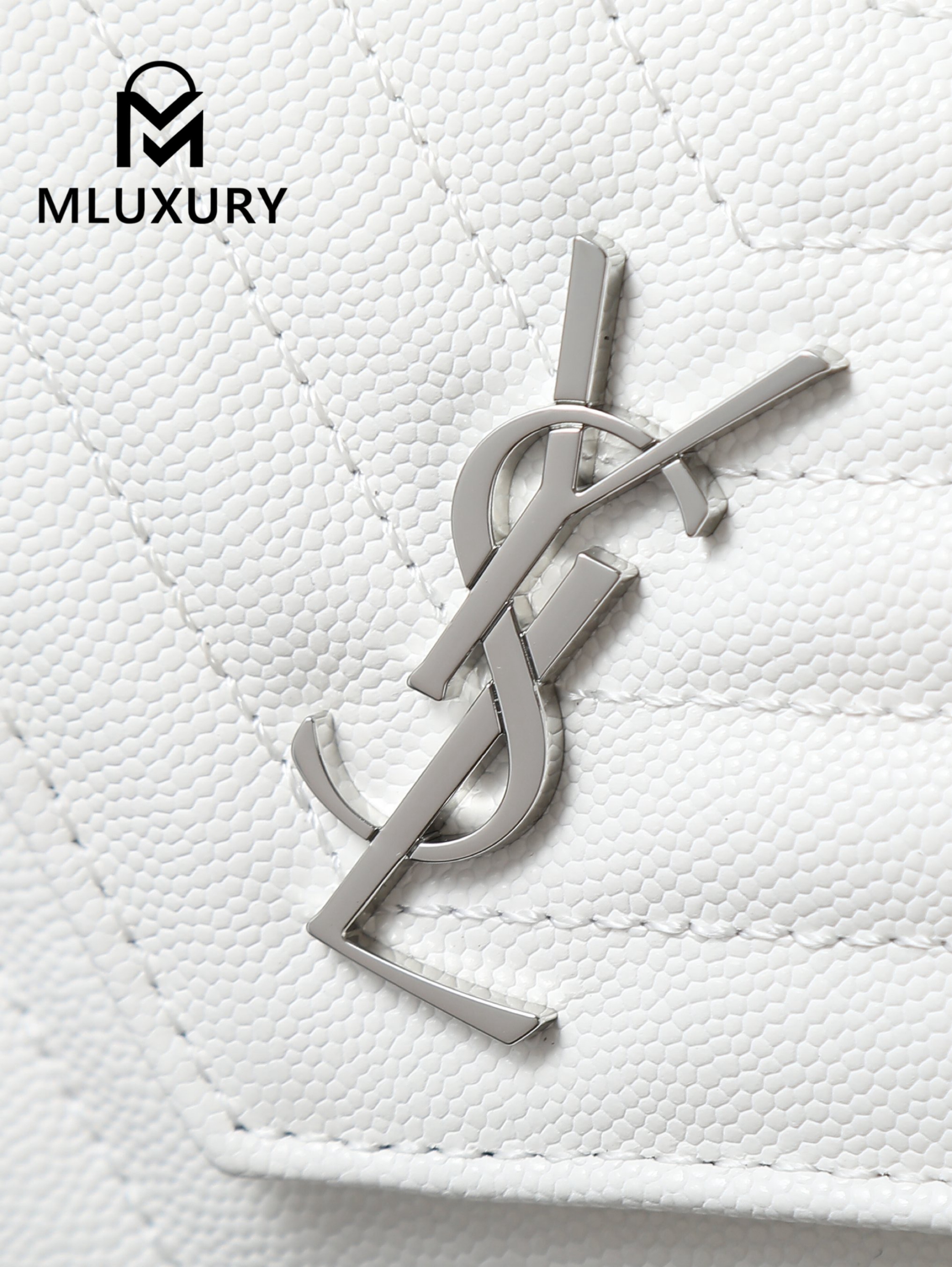 YSL WOC Caviar Small Envelope Bag, White with Silver Hardware
