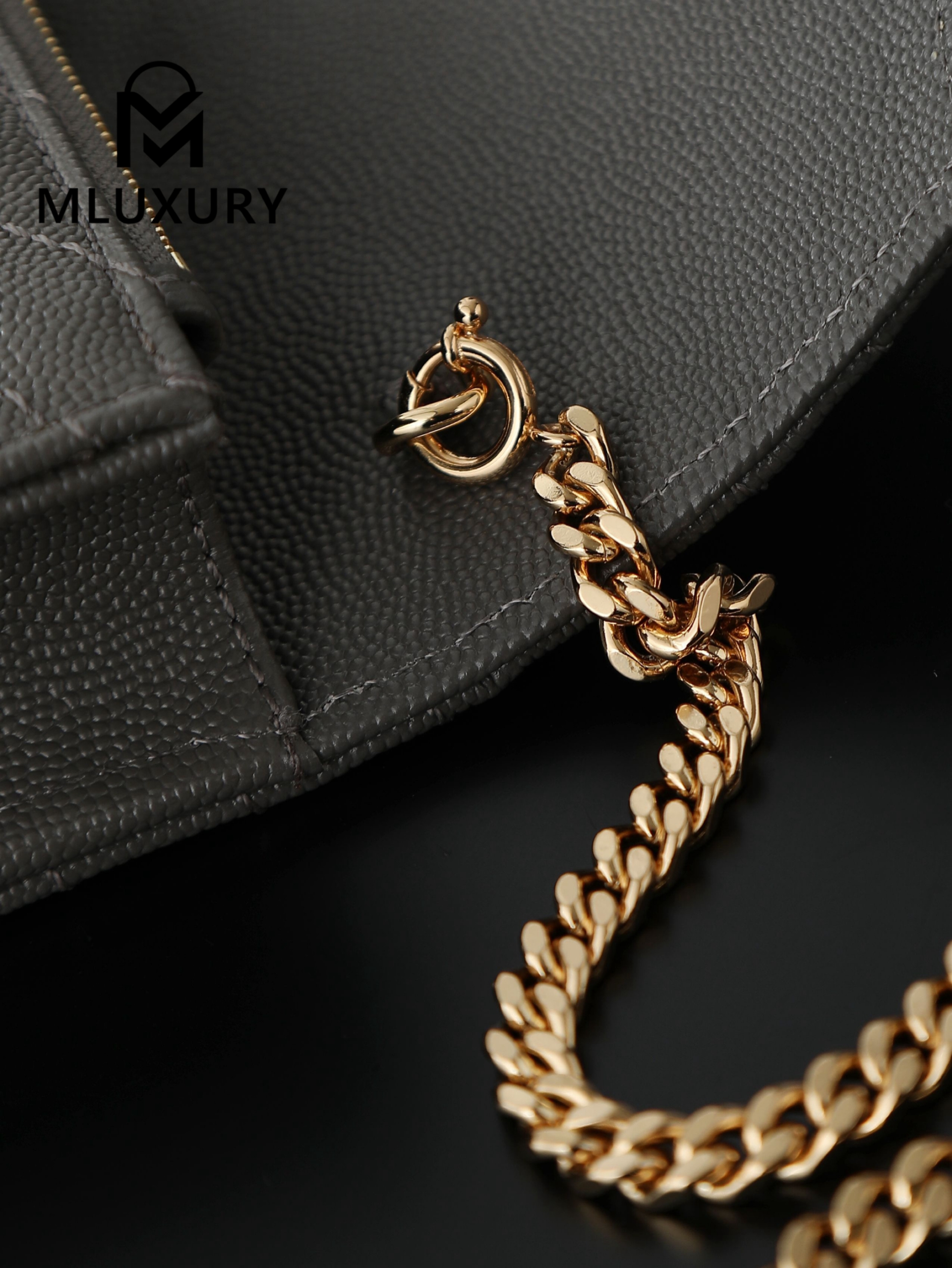 YSL WOC Caviar Small Envelope Bag, Grey with Gold Hardware
