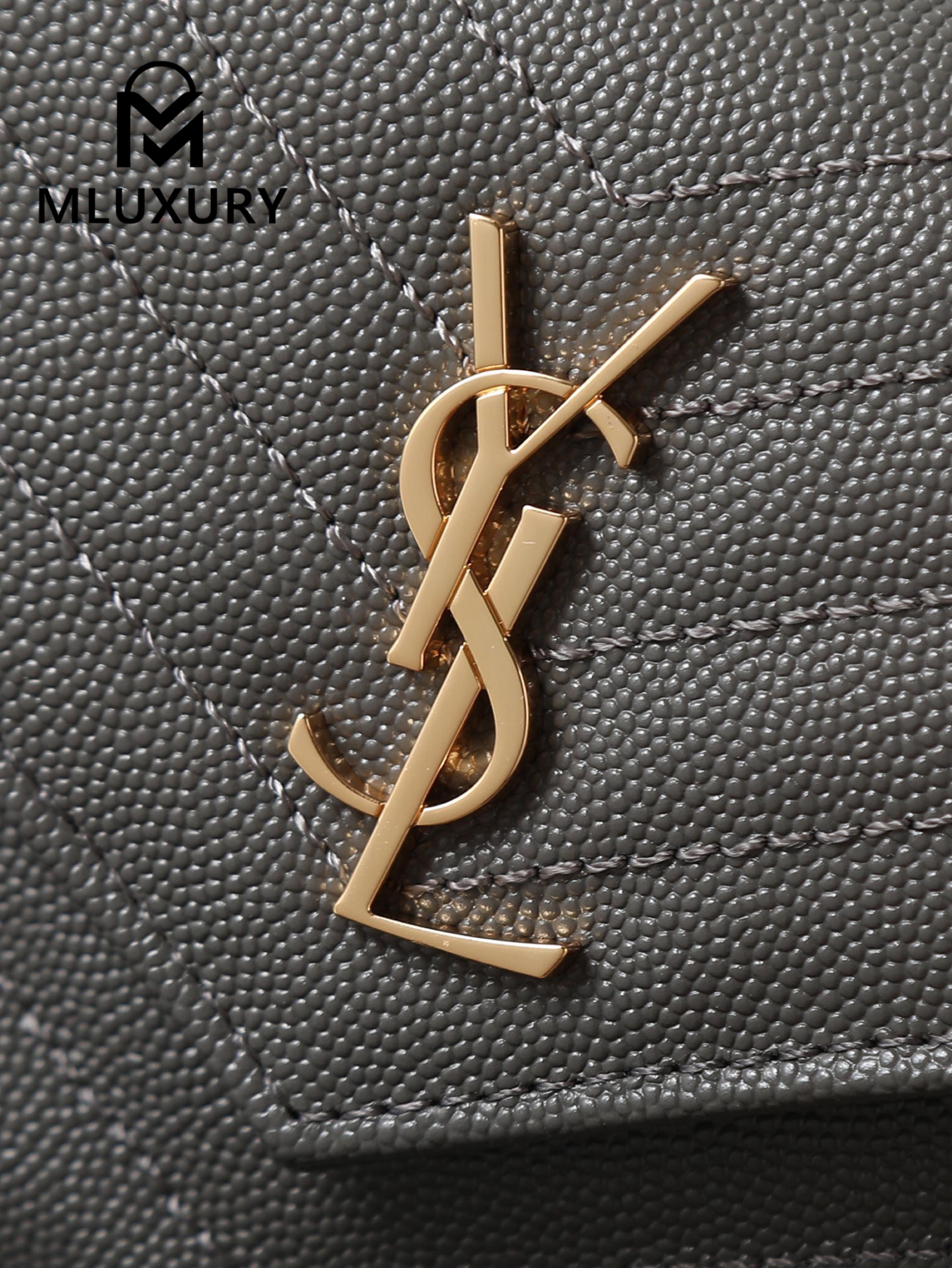 YSL WOC Caviar Small Envelope Bag, Grey with Gold Hardware