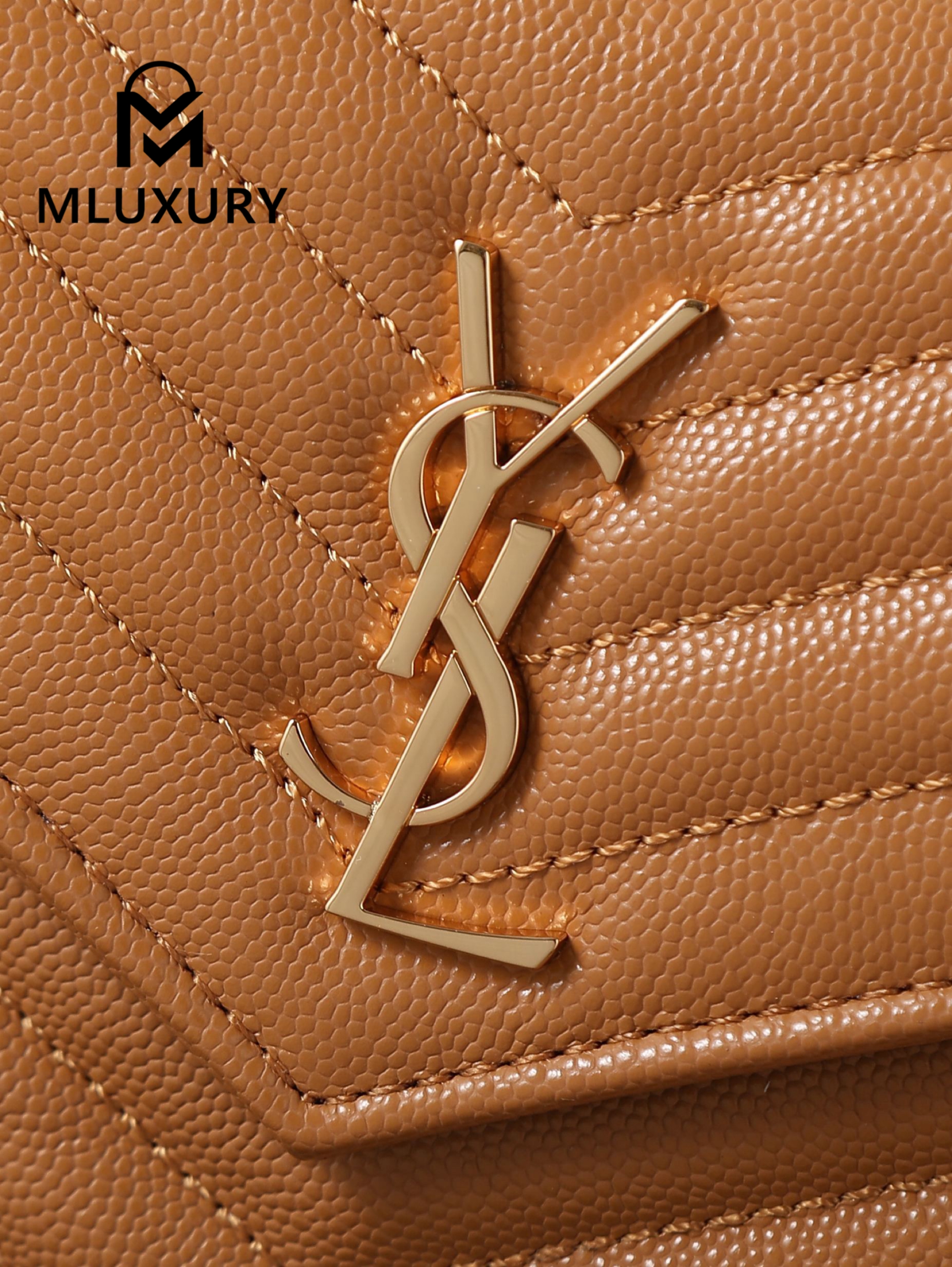YSL WOC Caviar Small Envelope Bag, Tan with Gold Hardware