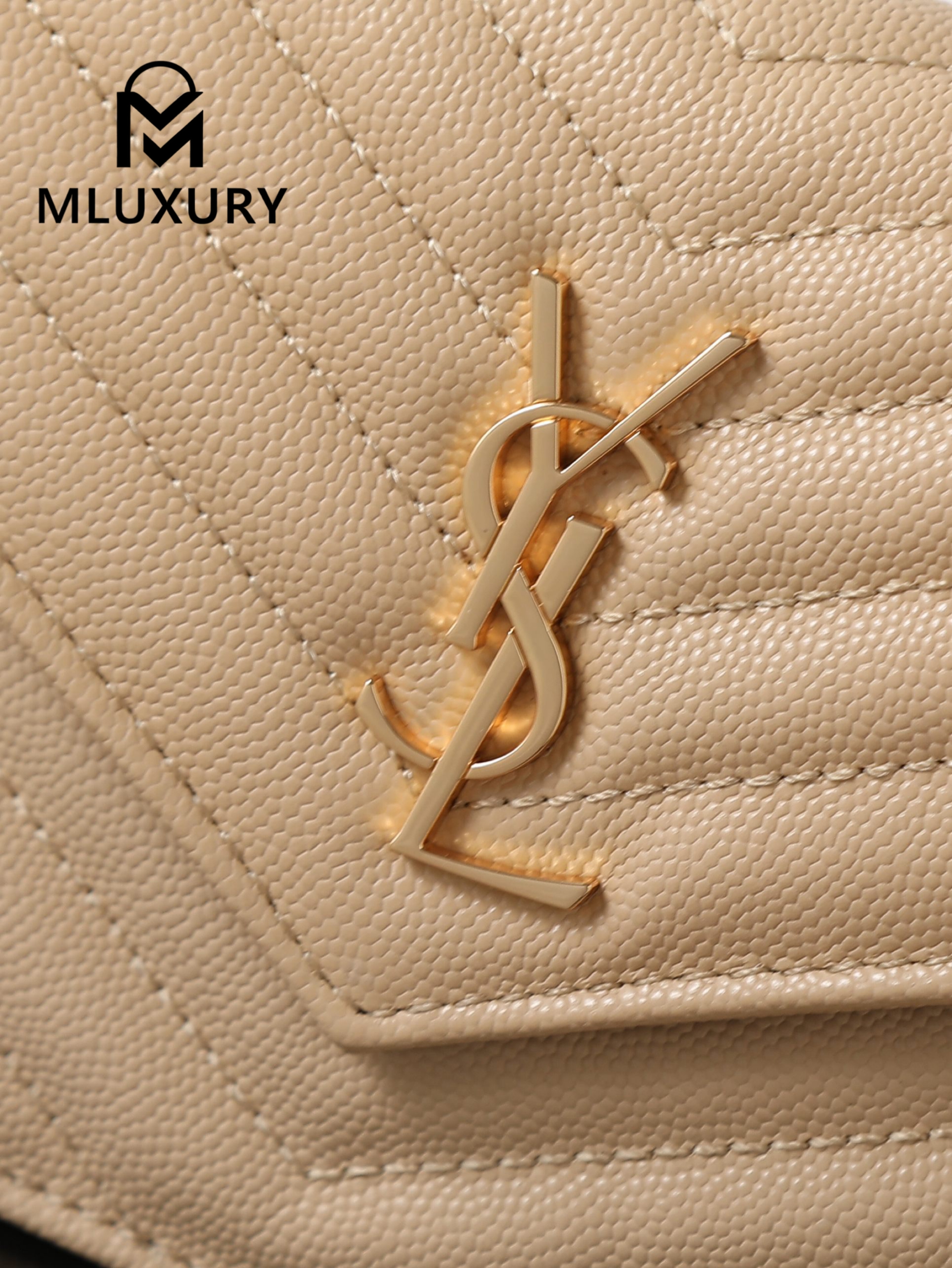 YSL WOC Caviar Small Envelope Bag, Apricot with Gold Hardware