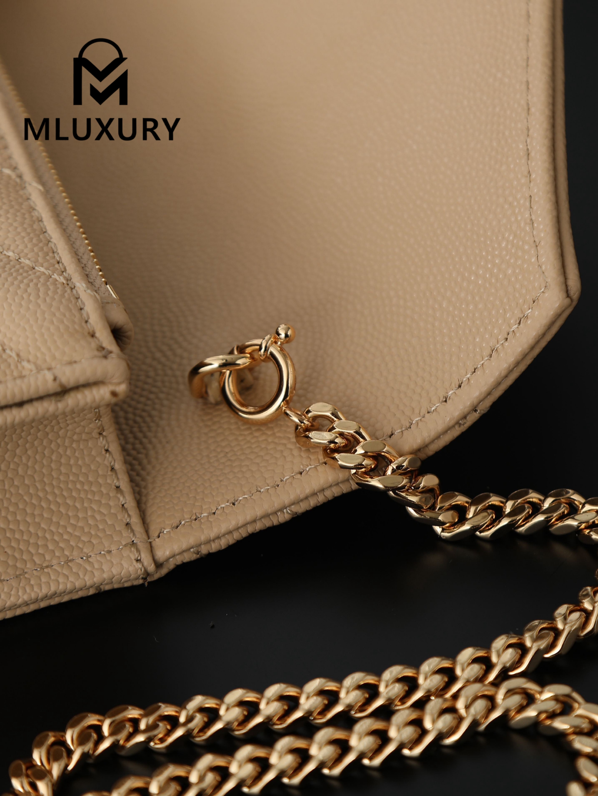YSL WOC Caviar Small Envelope Bag, Apricot with Gold Hardware