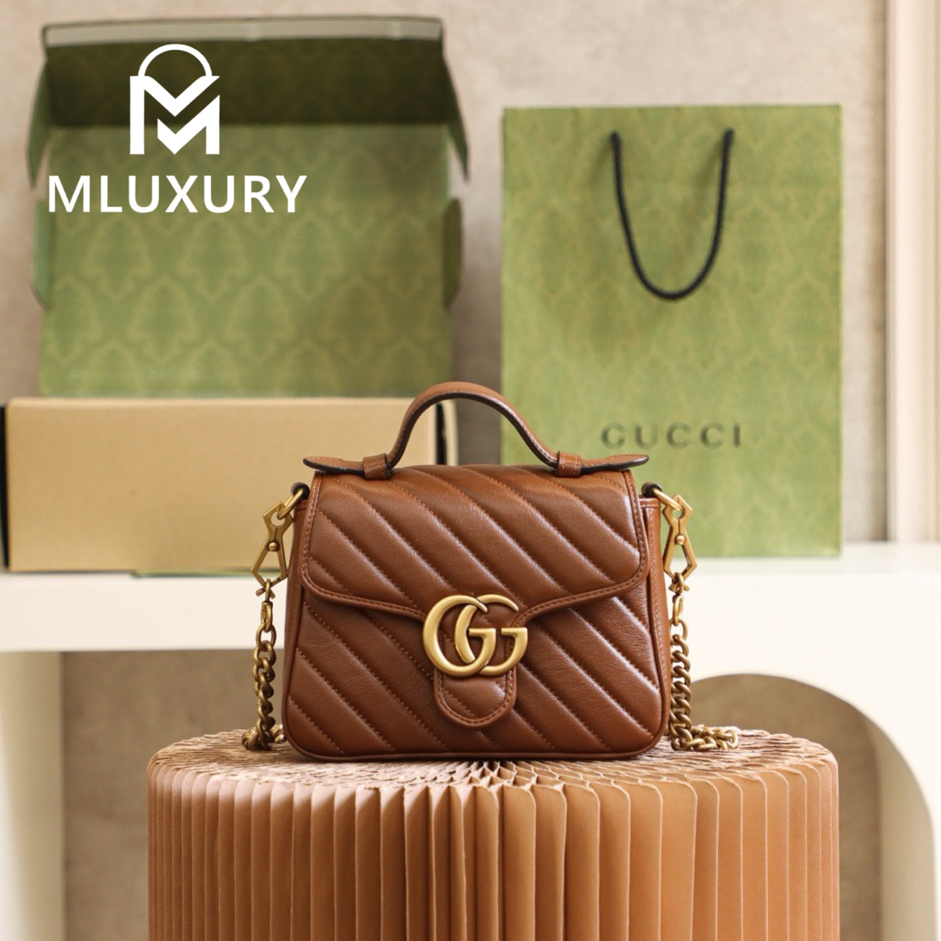 GUCCI Marmont Mini – Messenger Bag Series – Milk Tea Color