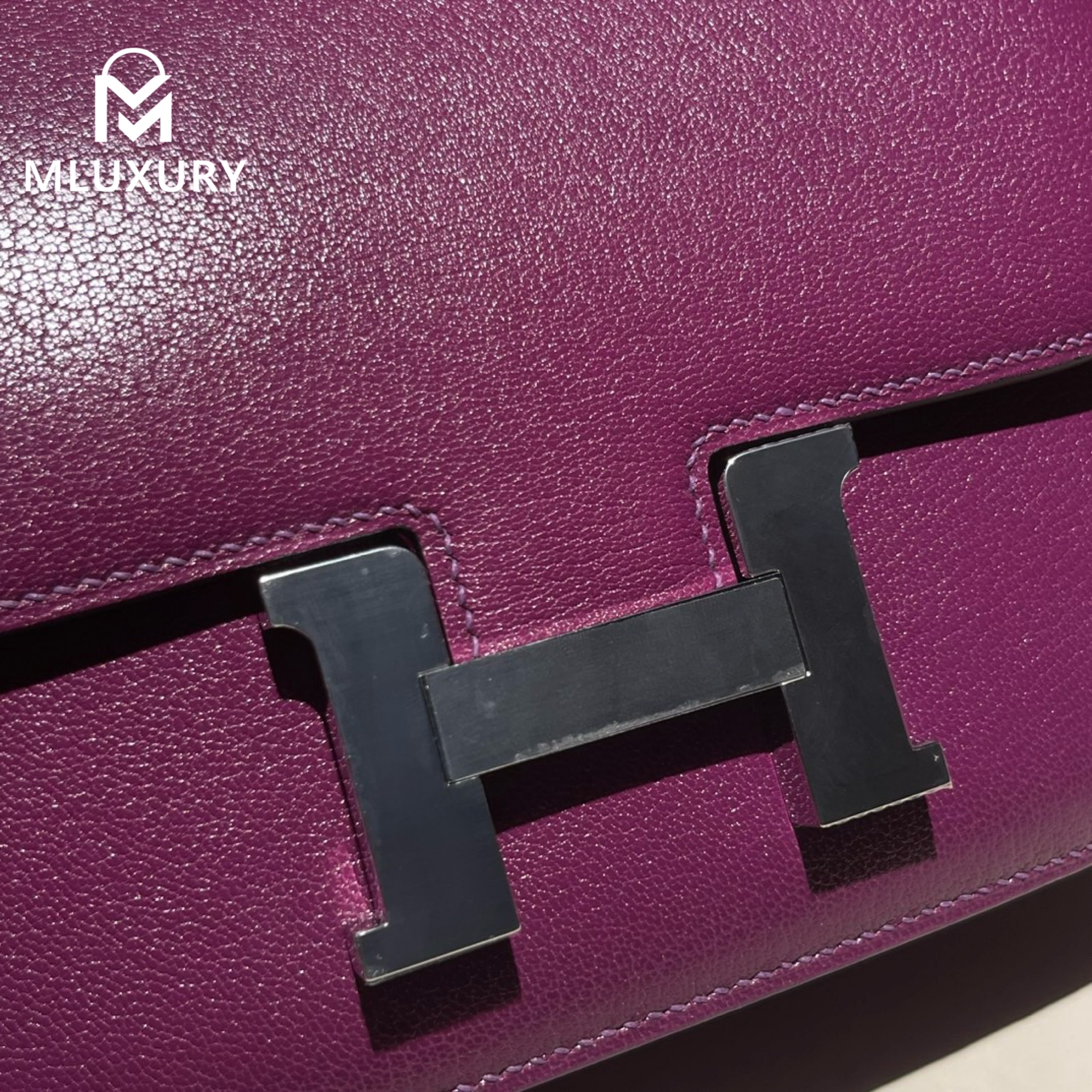 Hermès Constance 19 new flight attendant style with mirror, Genuine Chanklia goatskin leather, P9 anemone purple, Silver hardware