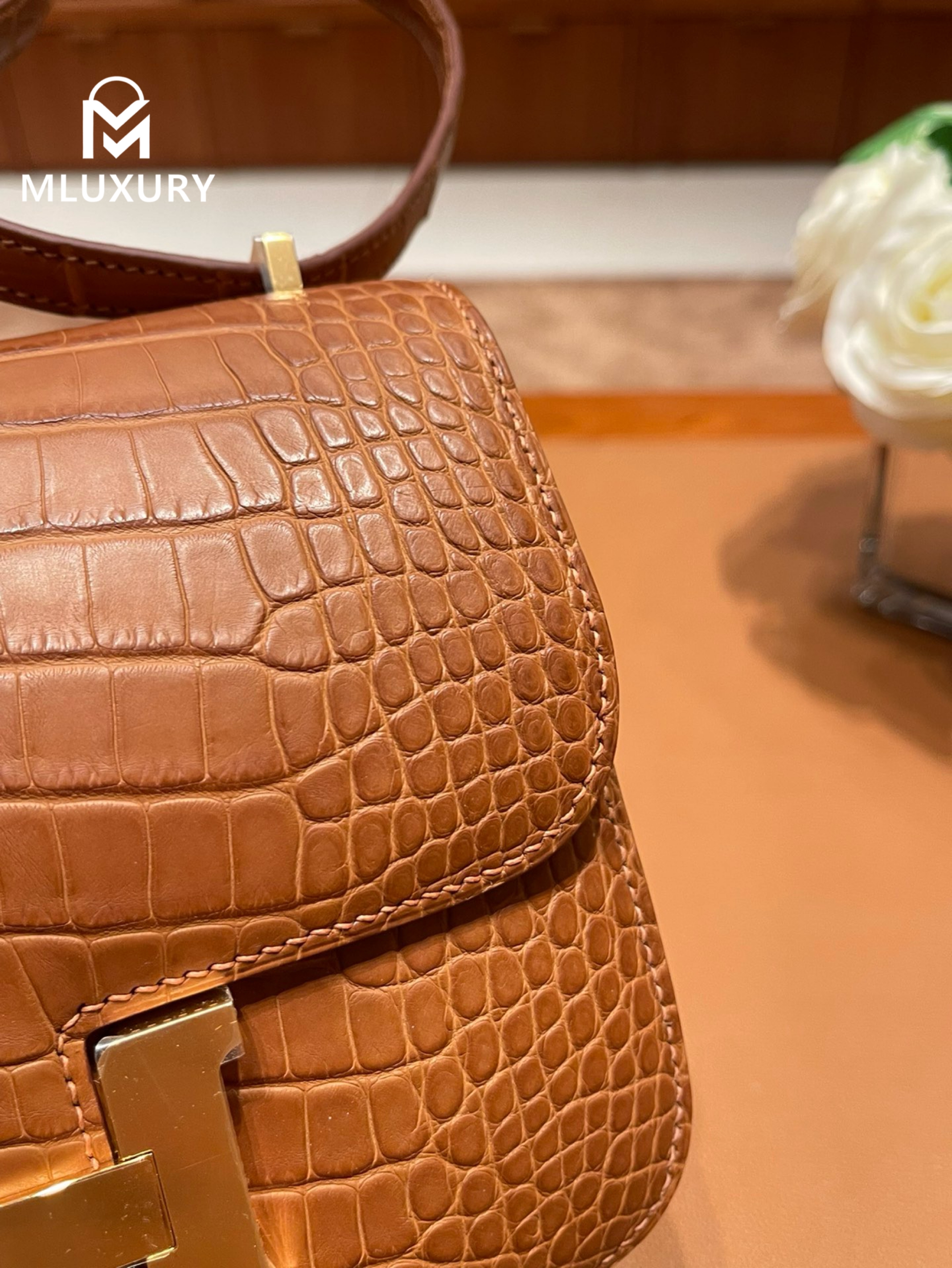 Hermès Constance 19, Matte Alligator 37, Golden brown, Gold hardware