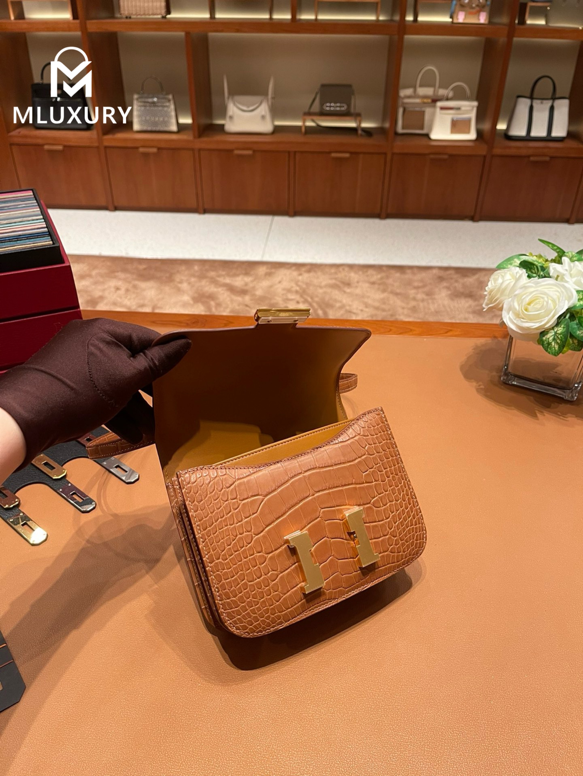 Hermès Constance 19, Matte Alligator 37, Golden brown, Gold hardware