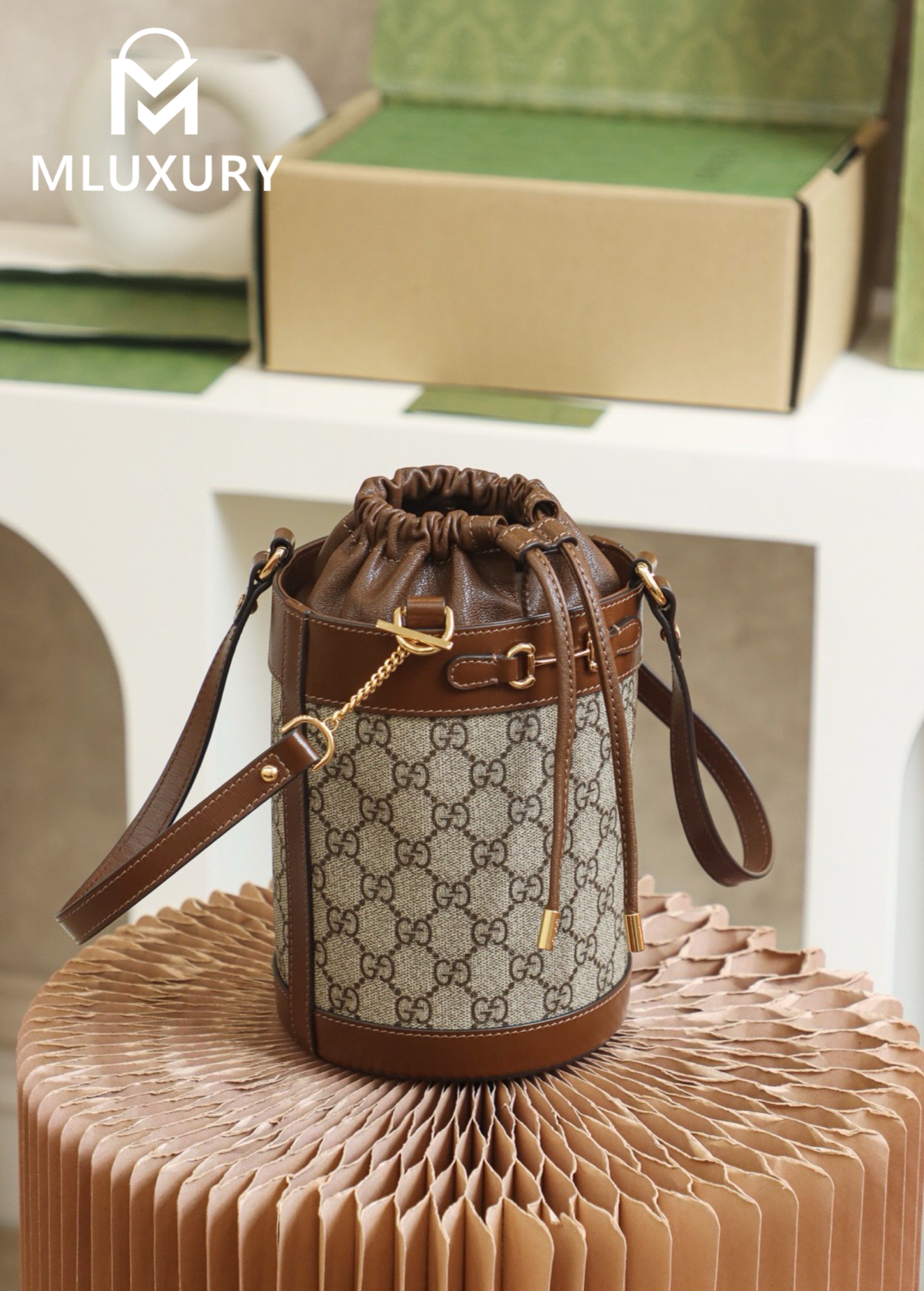 GUCCI Horsebit 1955 Bucket Bag, Authentic Leather