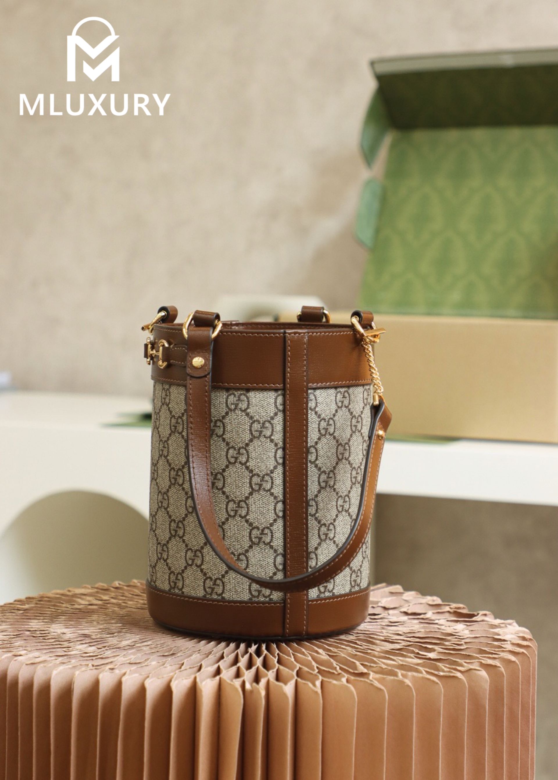 GUCCI Horsebit 1955 Bucket Bag, Authentic Leather