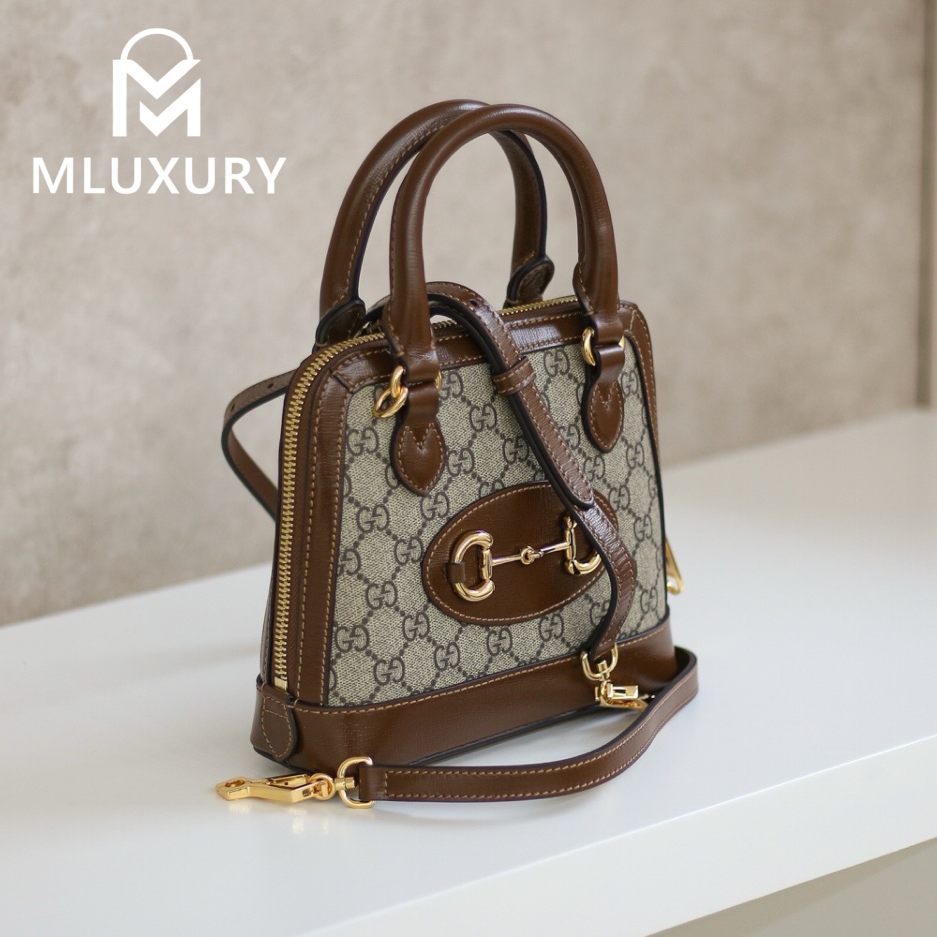 GUCCI Horsebit 1955 Mini Shell Bag, Authentic Leather