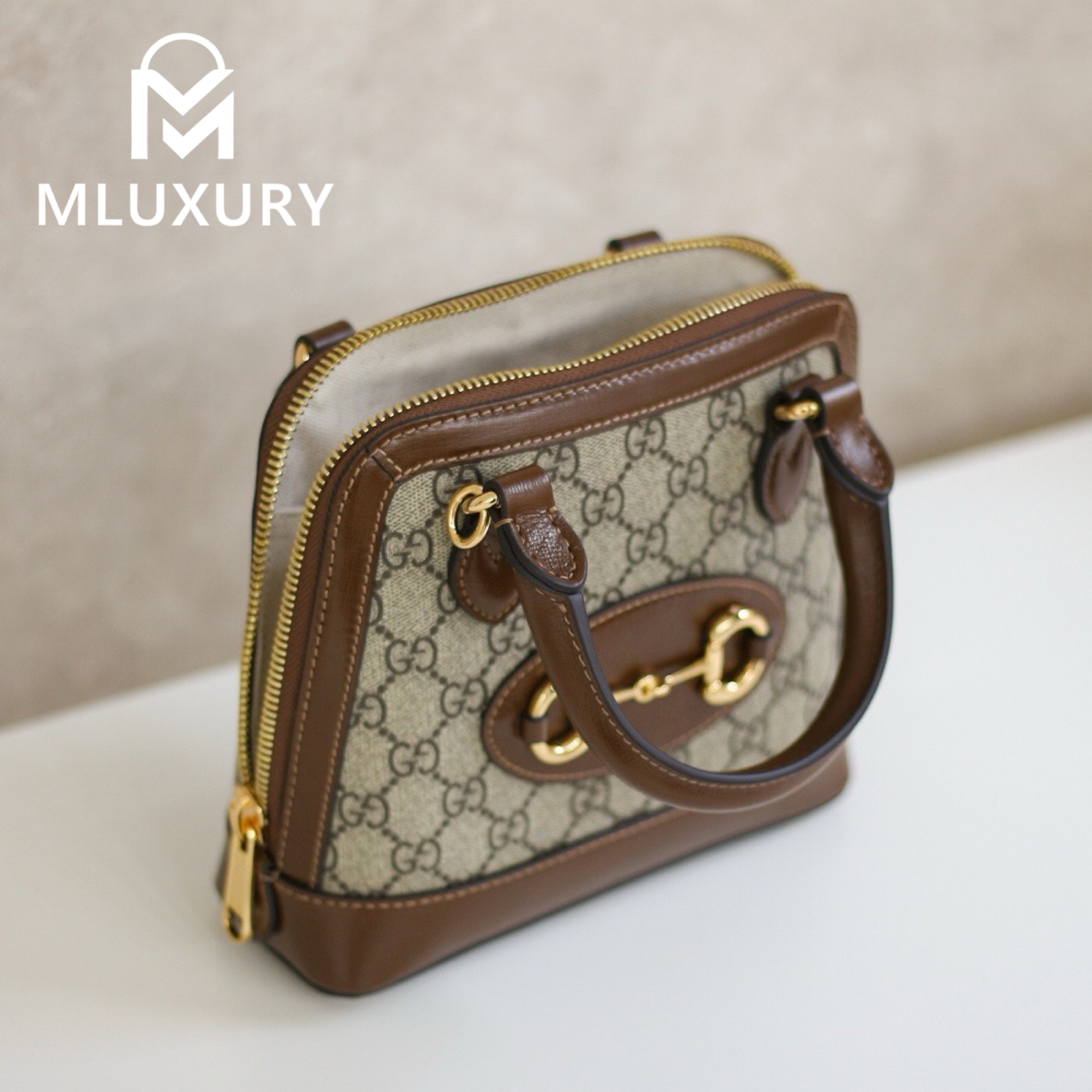 GUCCI Horsebit 1955 Mini Shell Bag, Authentic Leather