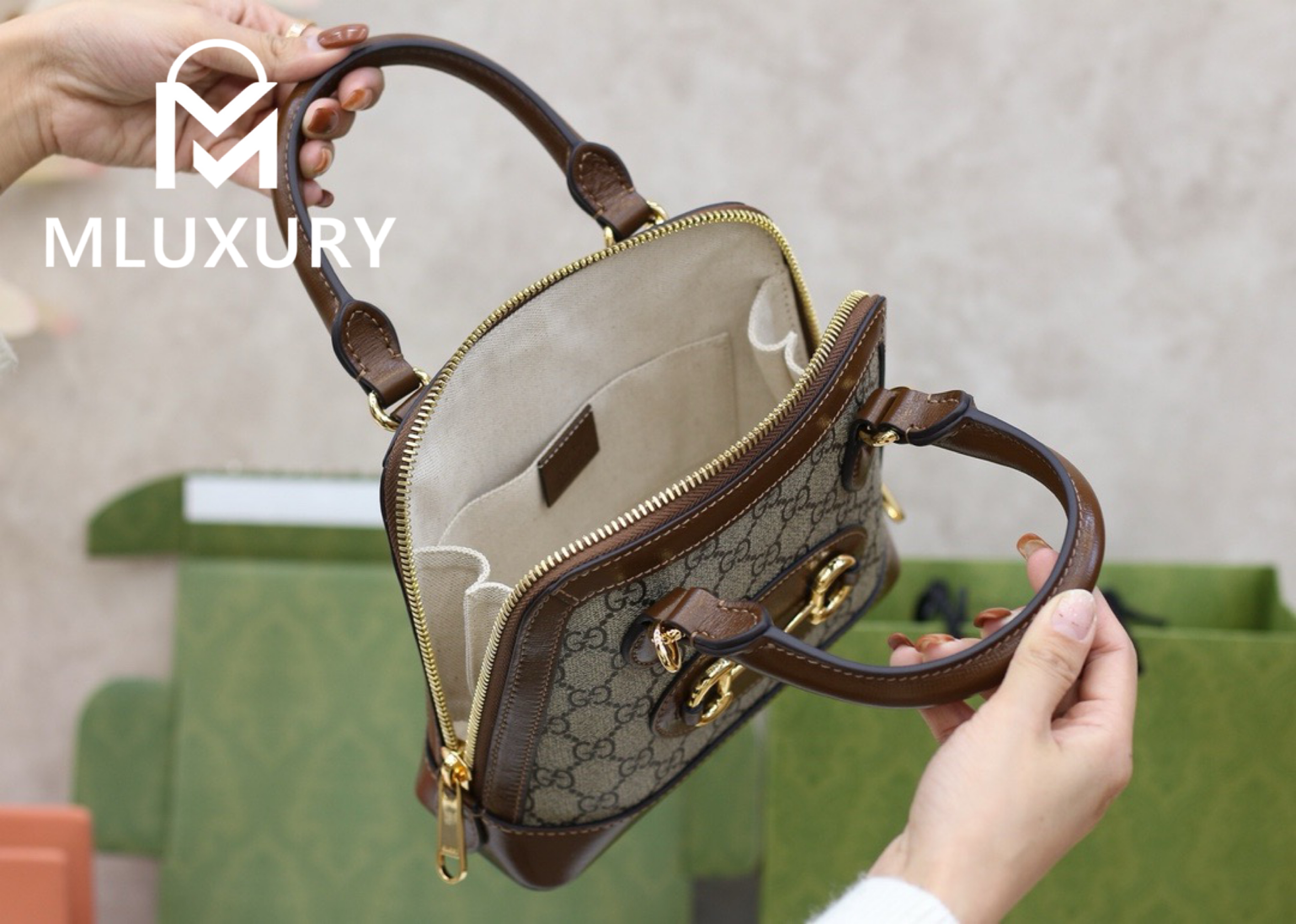 GUCCI Horsebit 1955 Mini Shell Bag, Authentic Leather