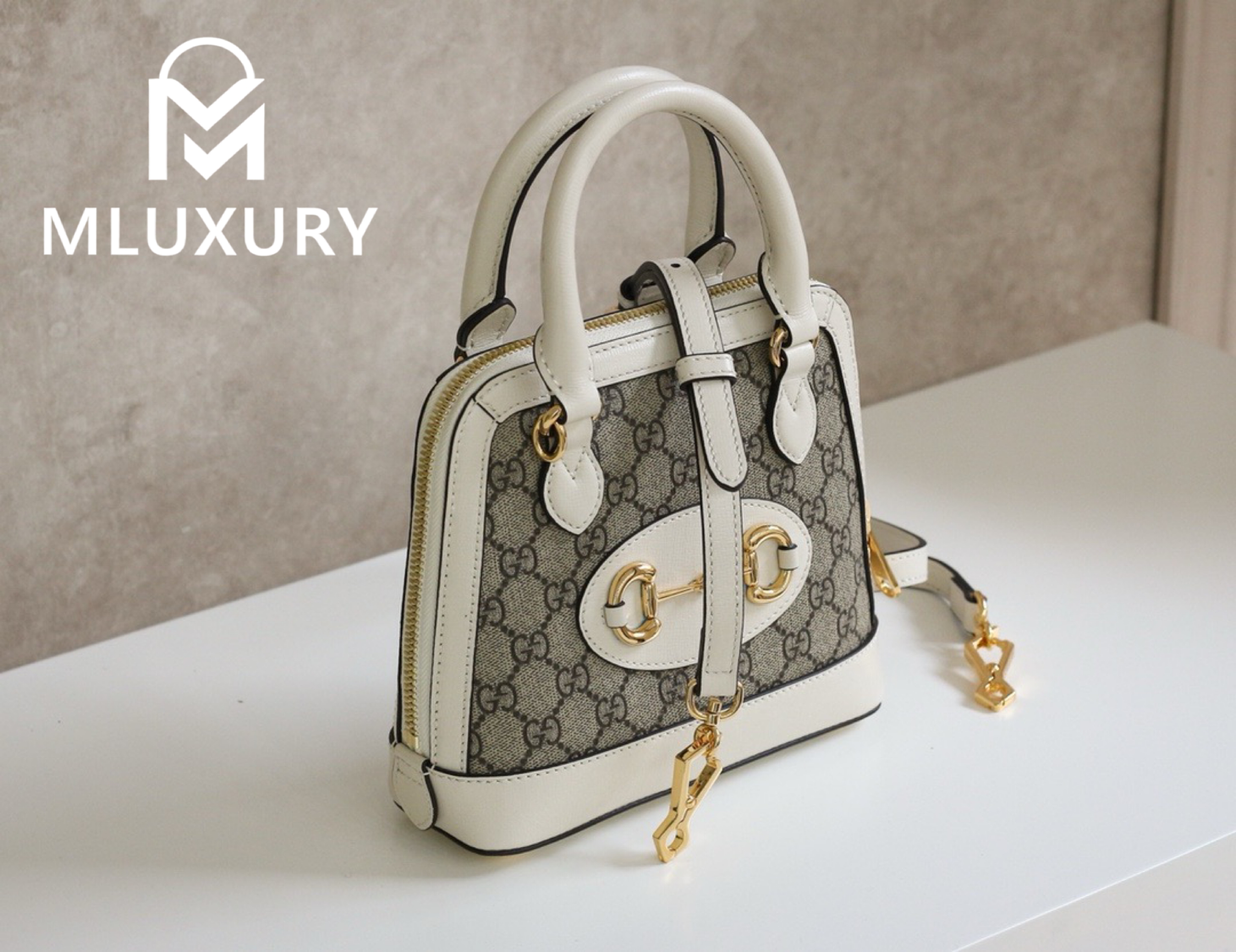 GUCCI Horsebit 1955 Mini Shell Bag, Authentic Leather
