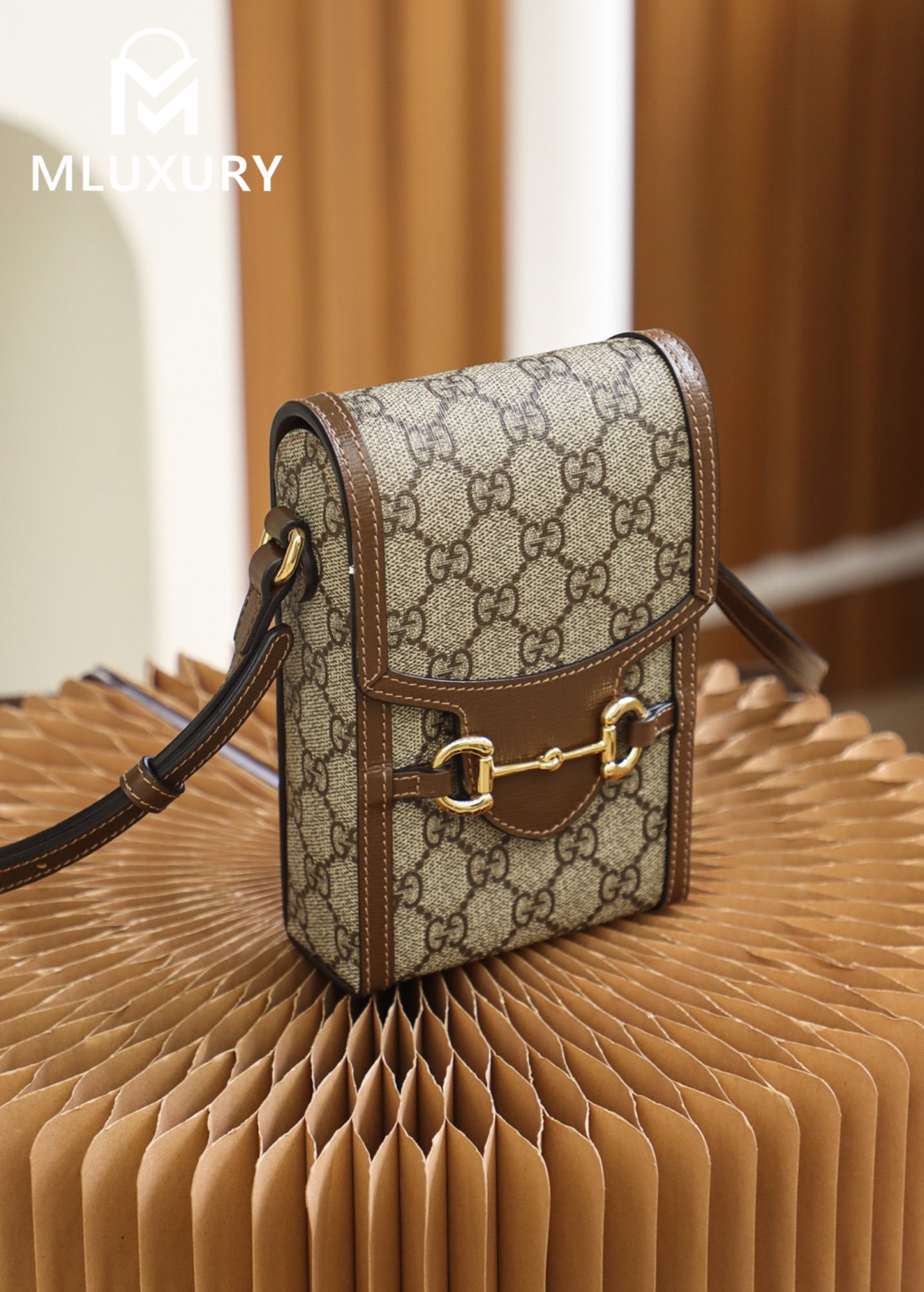 GUCCI Horsebit 1955 Phone Bag, Original Leather/Pure Brass Hardware