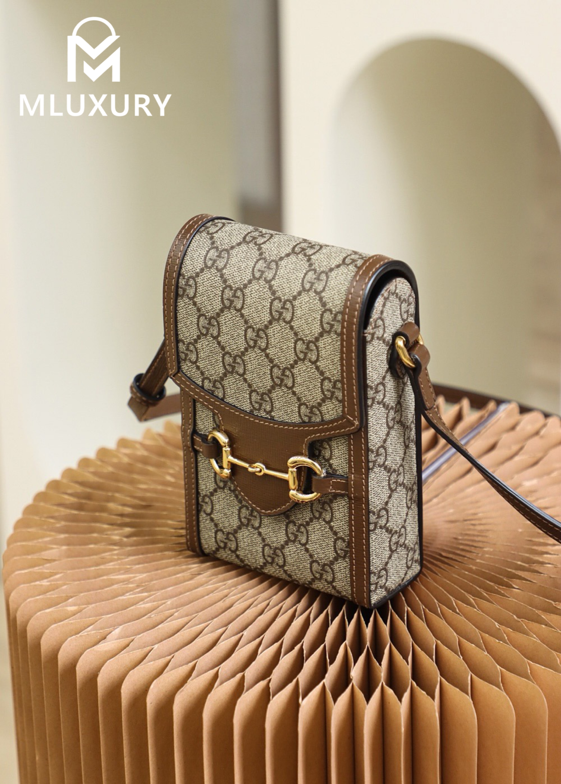 GUCCI Horsebit 1955 Phone Bag, Original Leather/Pure Brass Hardware
