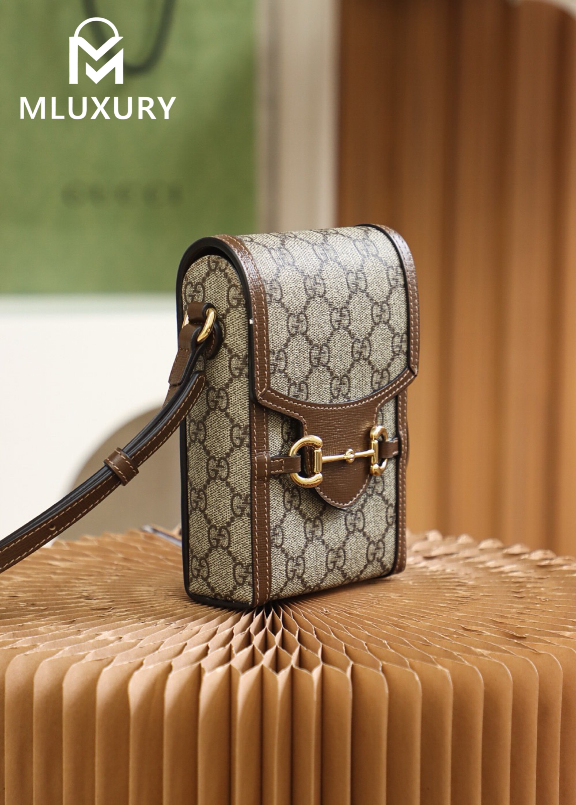 GUCCI Horsebit 1955 Phone Bag, Original Leather/Pure Brass Hardware
