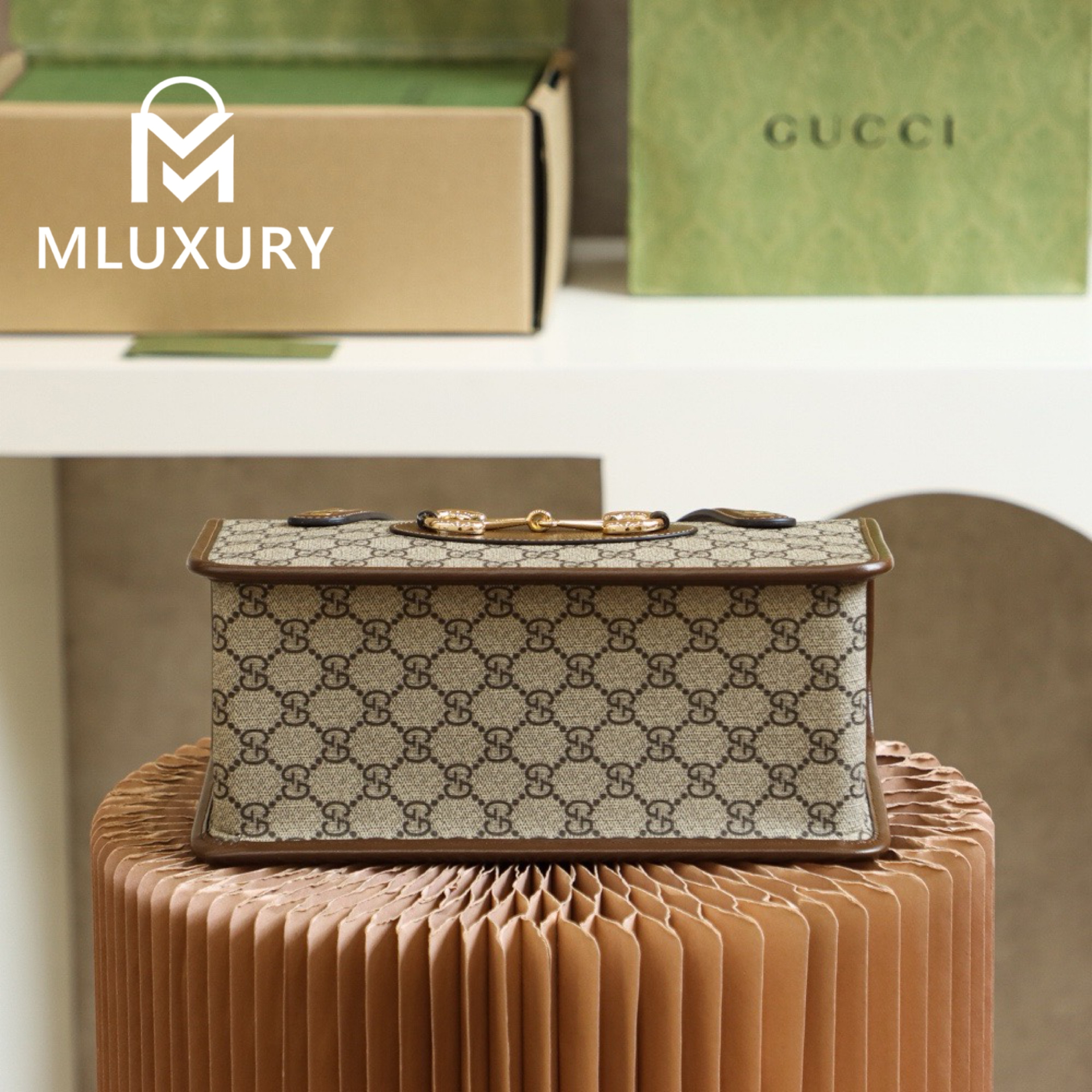 GUCCI Horsebit 1955 Original Leather Small Square Bag with Horsebit Logo