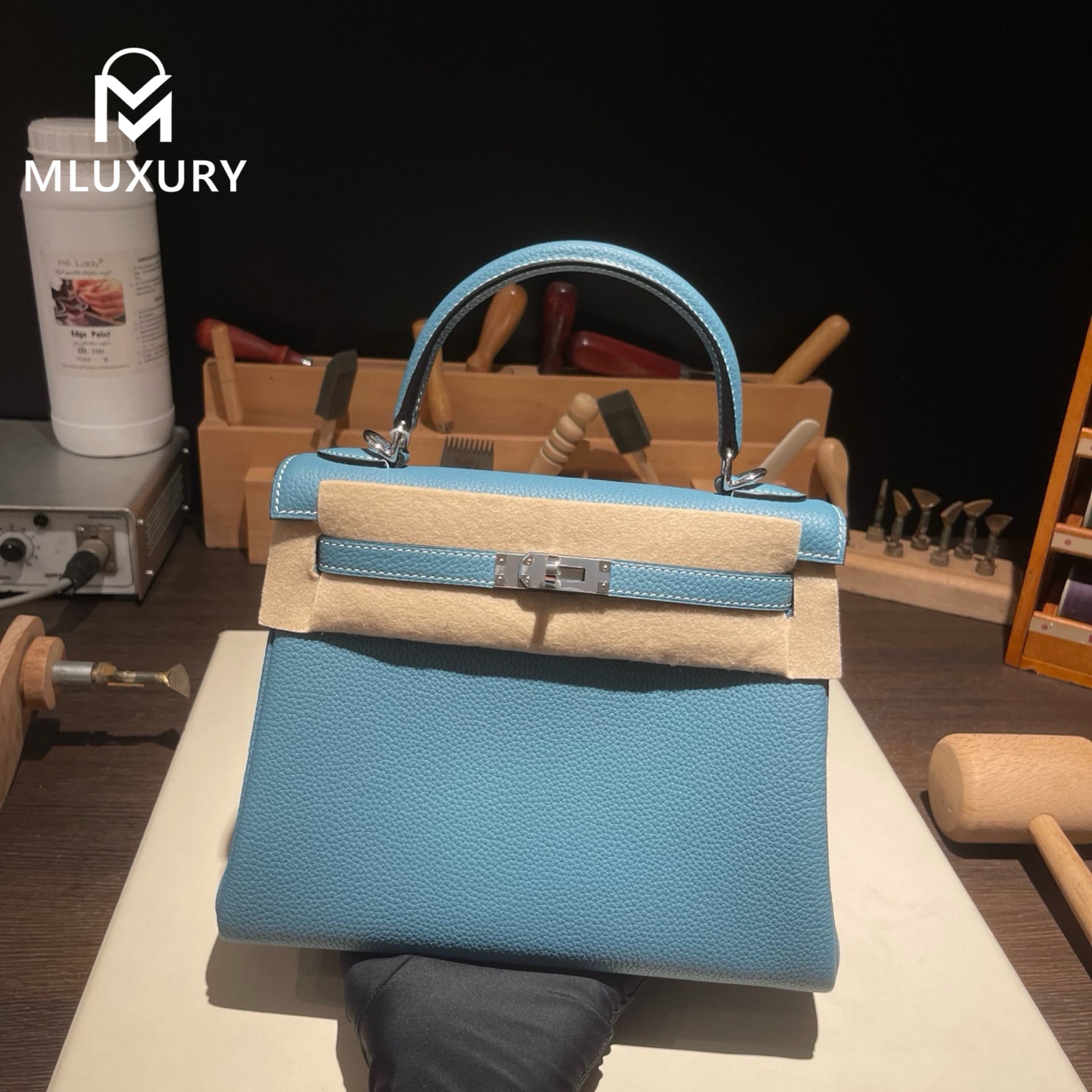 Hermès Kelly 25, Togo leather with inner stitching, Denim blue, Silver hardware
