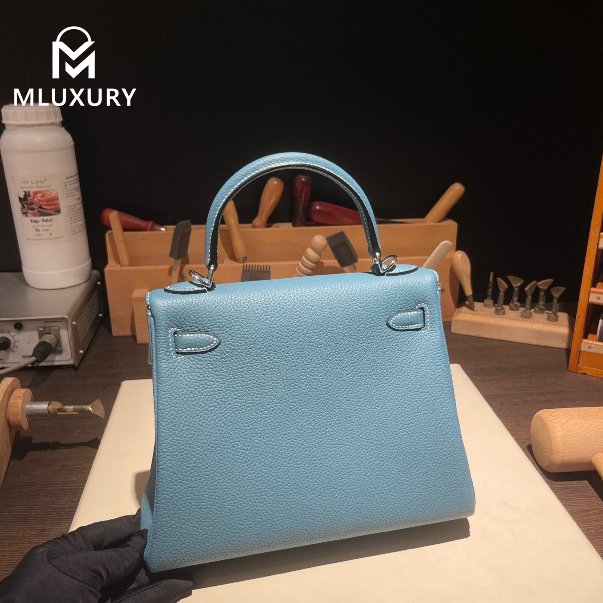 Hermès Kelly 25, Togo leather with inner stitching, Denim blue, Silver hardware