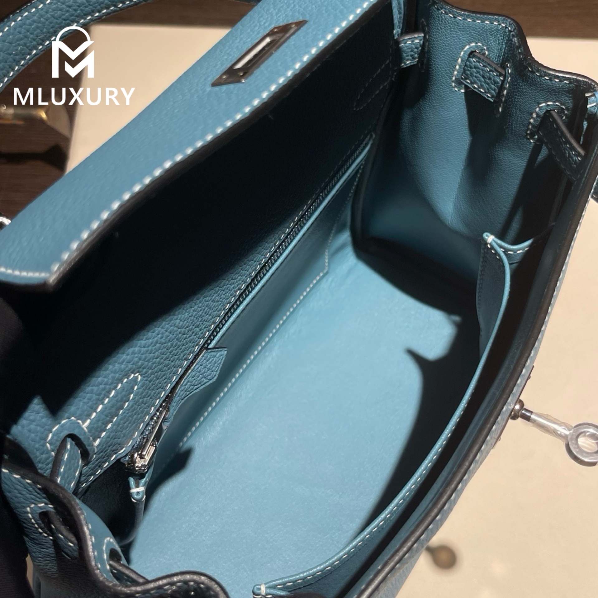 Hermès Kelly 25, Togo leather with inner stitching, Denim blue, Silver hardware