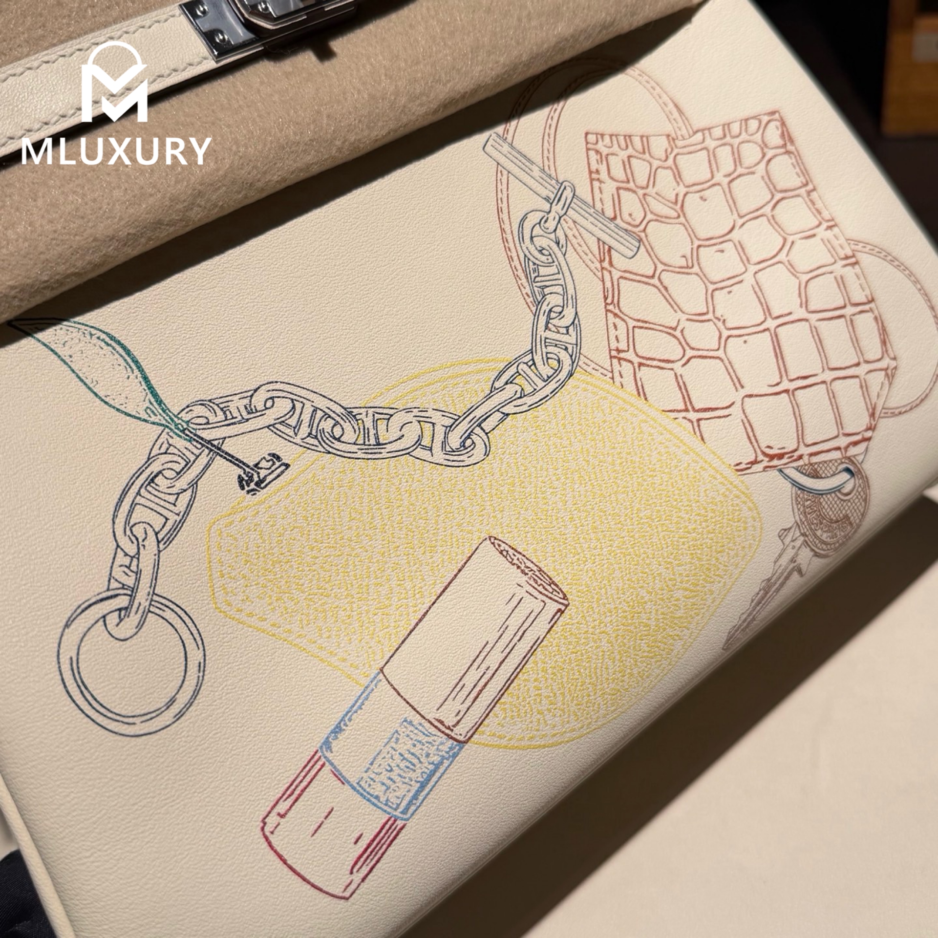 Hermès Kelly 25, Inner seam, Limited edition in-and-out painted design, Cream white, Silver hardware
