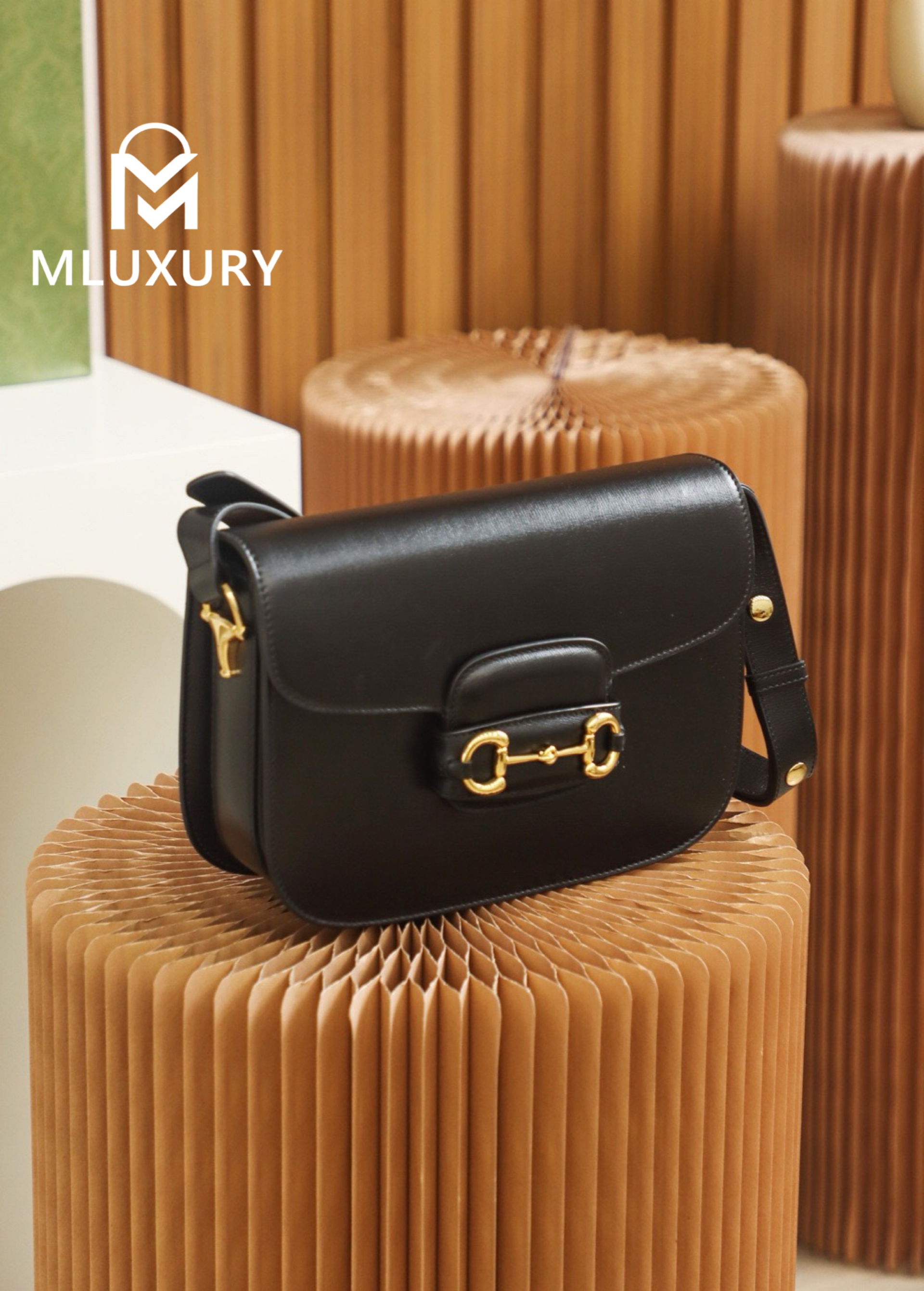 GUCCI Horsebit 1955 Saddle Bag, Authentic Leather, Black