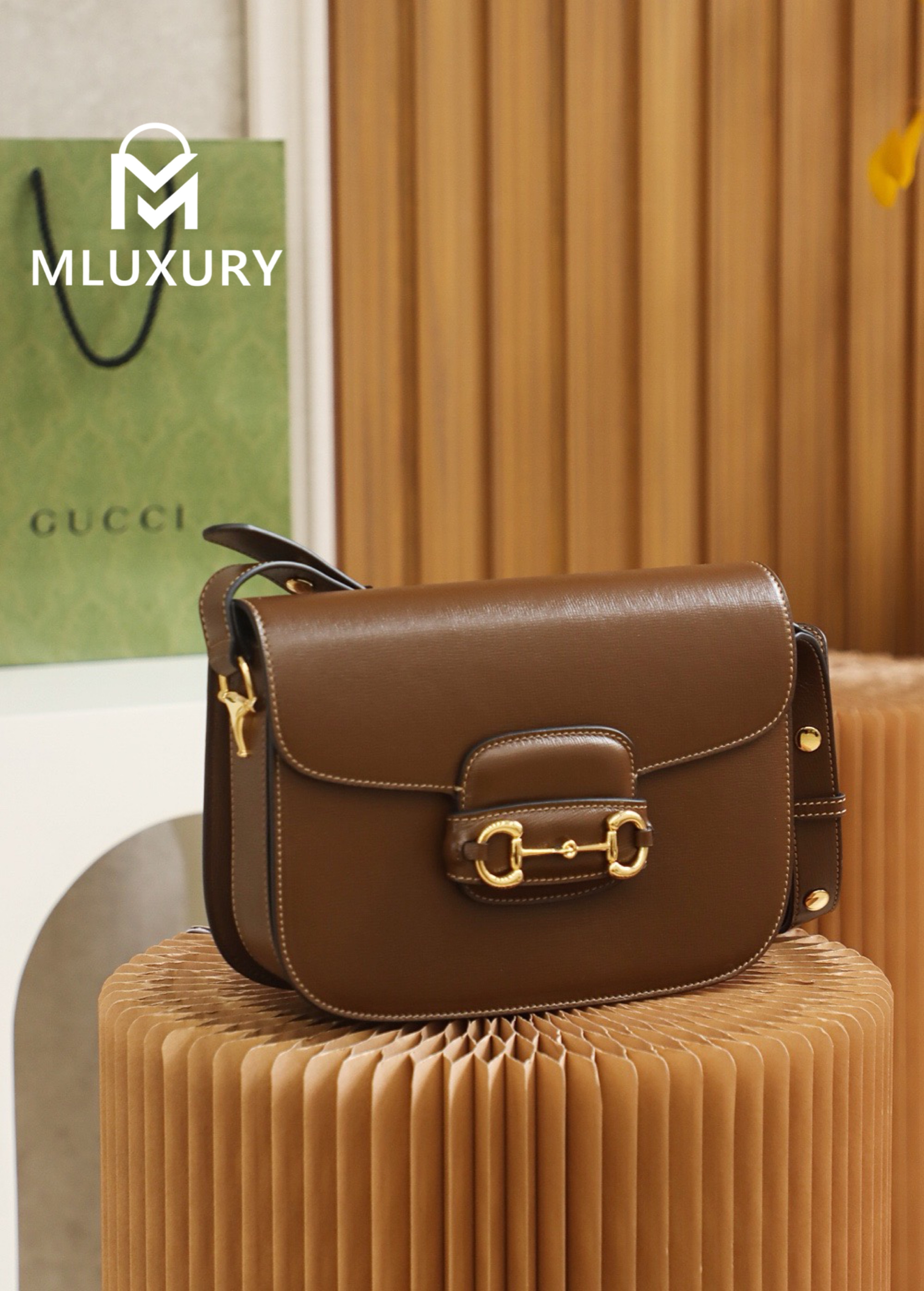 GUCCI Horsebit 1955 Saddle Bag, Authentic Leather, Brown