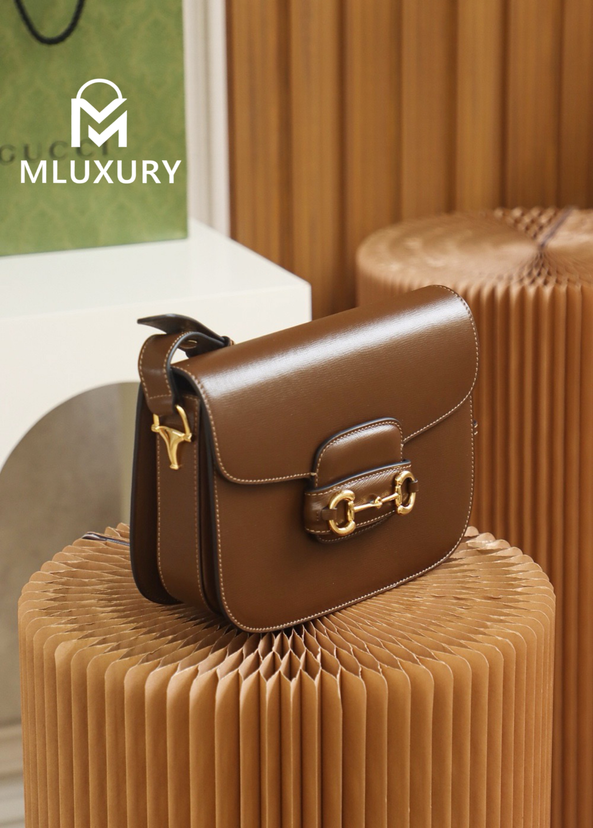 GUCCI Horsebit 1955 Saddle Bag, Authentic Leather, Brown