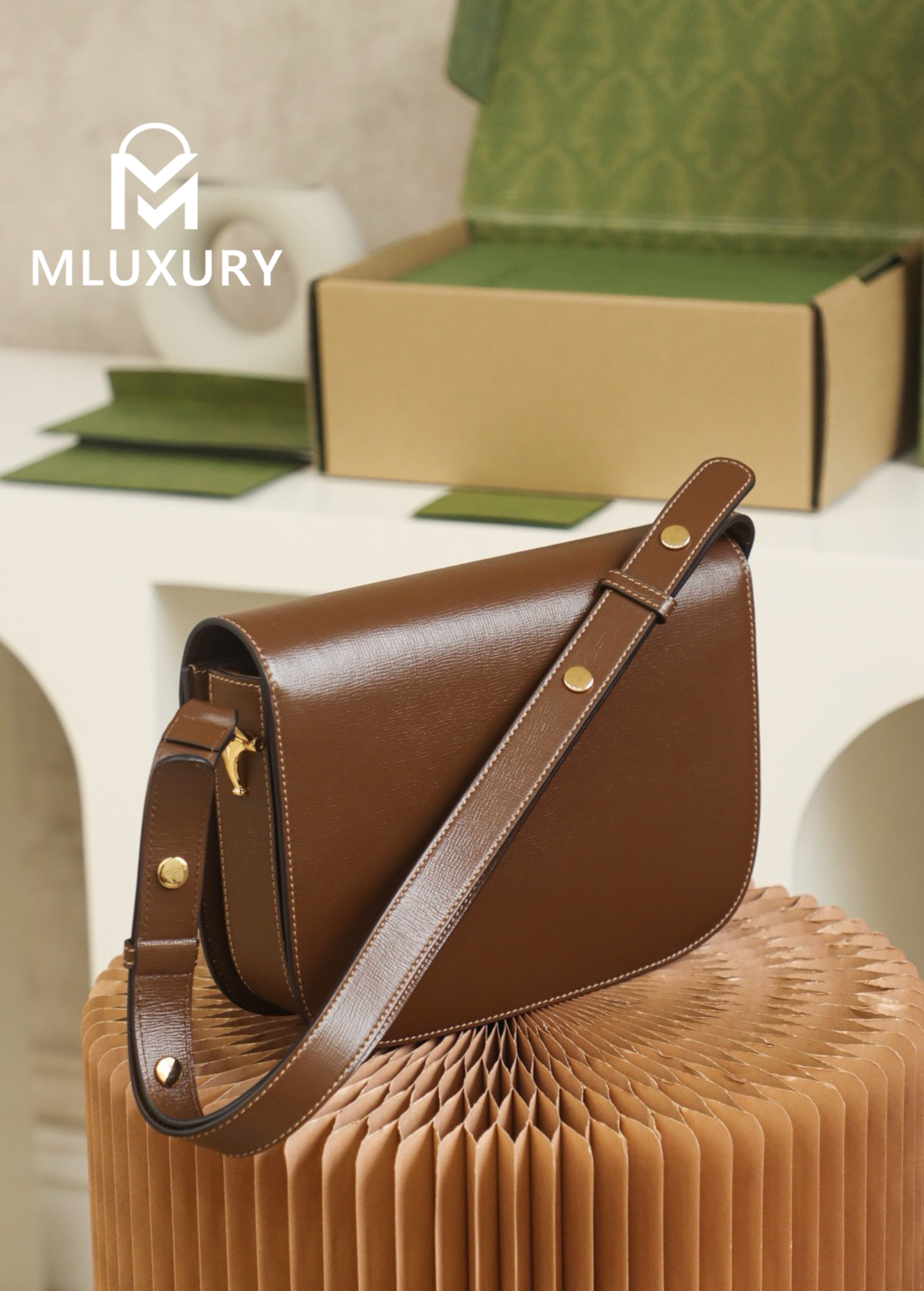 GUCCI Horsebit 1955 Saddle Bag, Authentic Leather, Brown