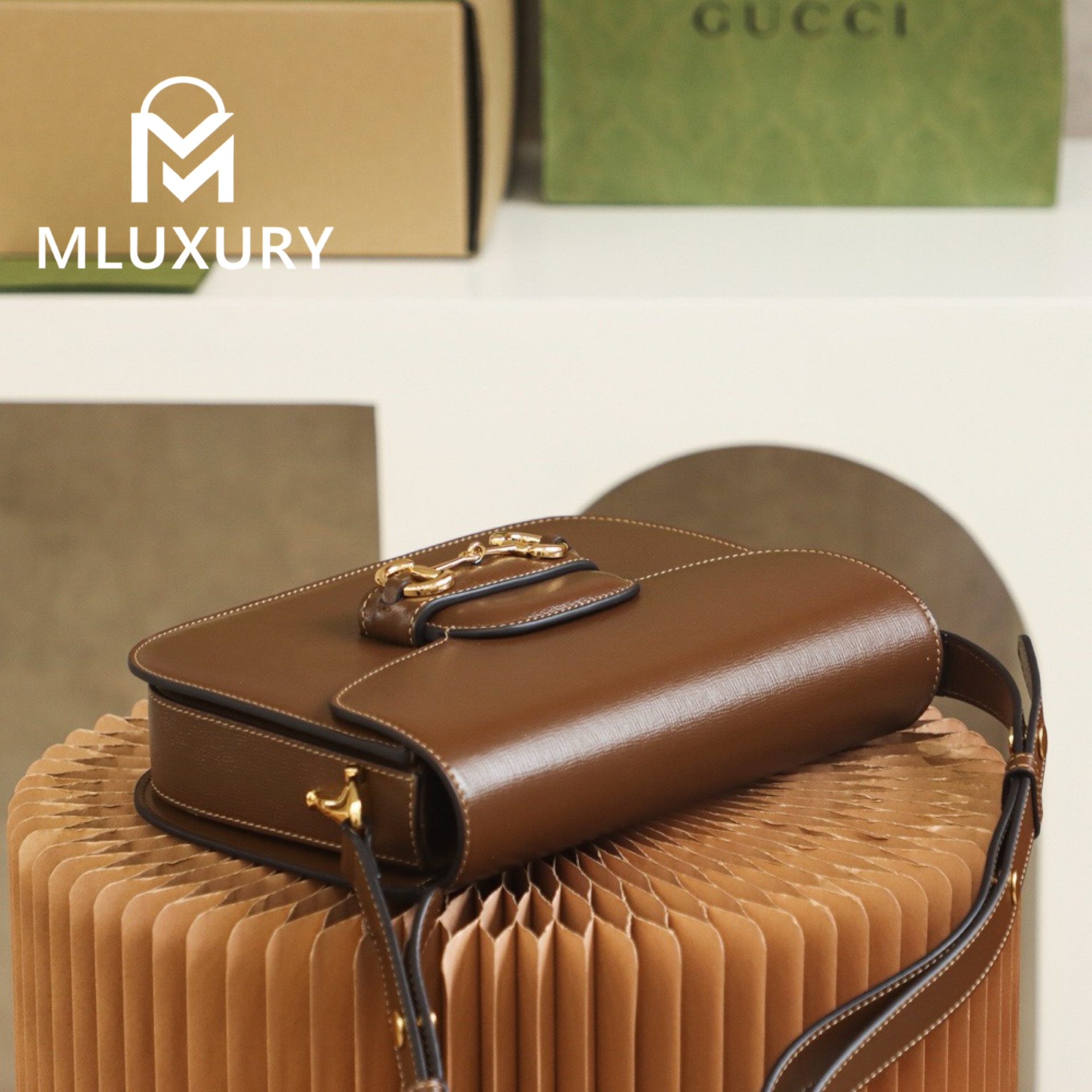 GUCCI Horsebit 1955 Saddle Bag, Authentic Leather, Brown