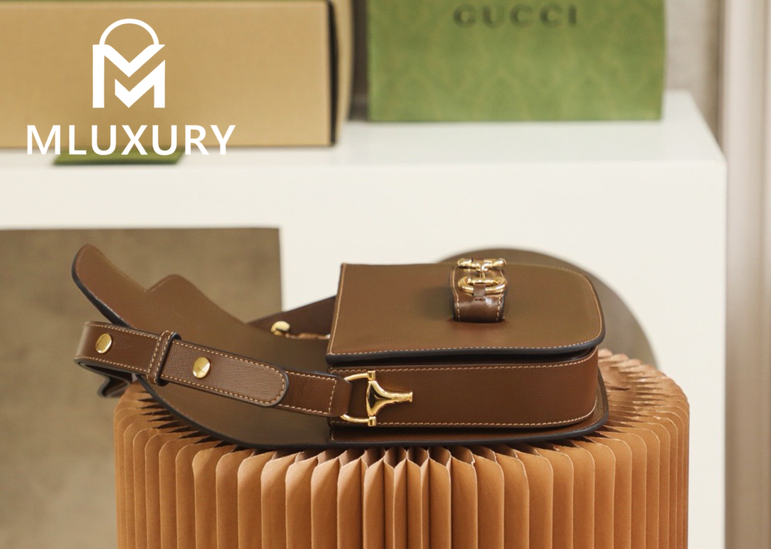 GUCCI Horsebit 1955 Saddle Bag, Authentic Leather, Brown