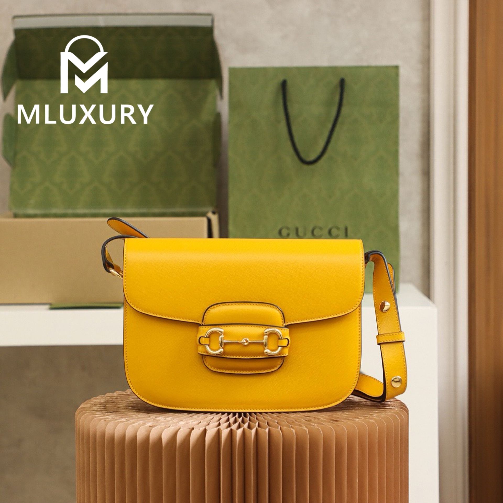 GUCCI Horsebit 1955 Saddle Bag, Authentic Leather, Yellow