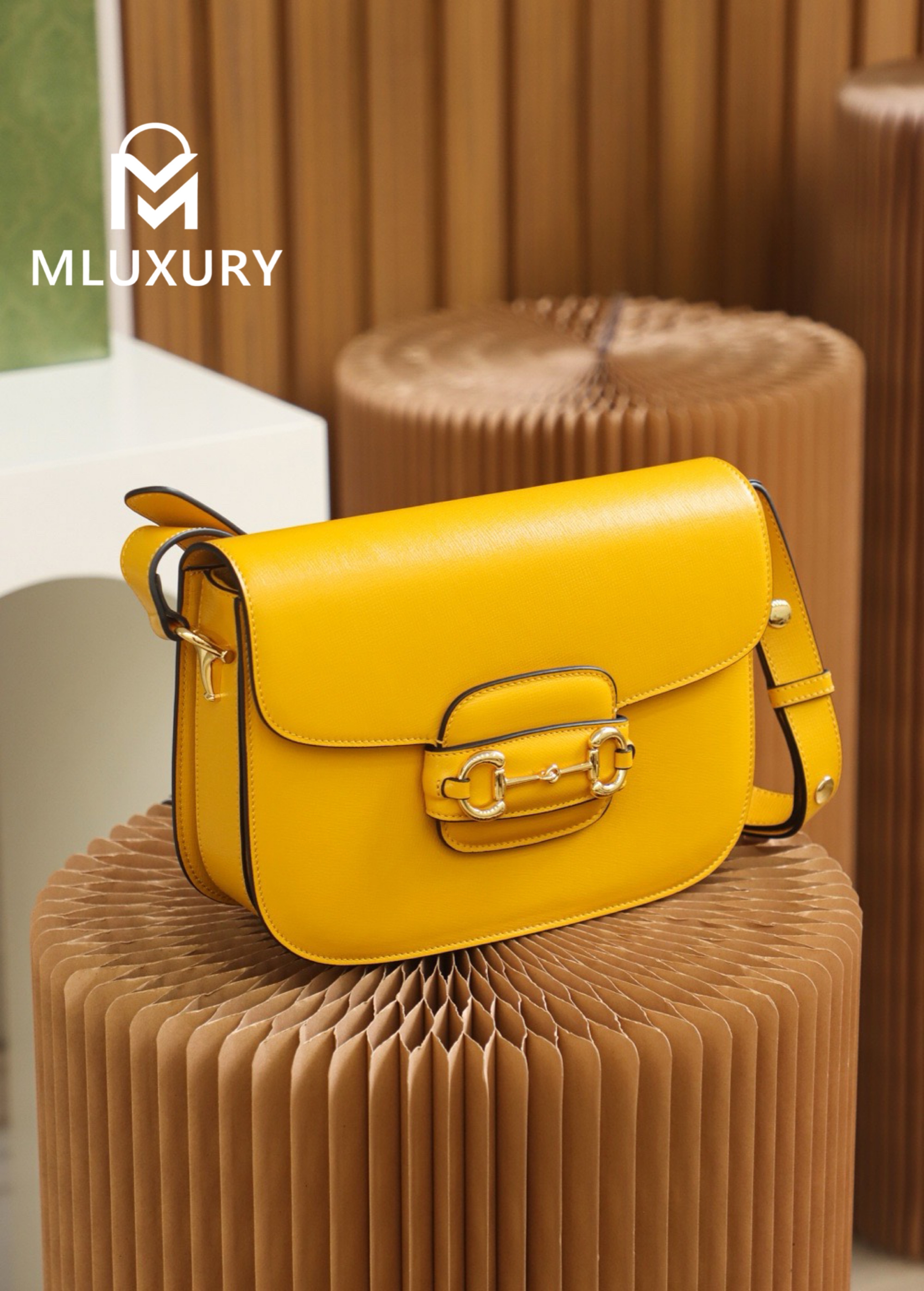 GUCCI Horsebit 1955 Saddle Bag, Authentic Leather, Yellow