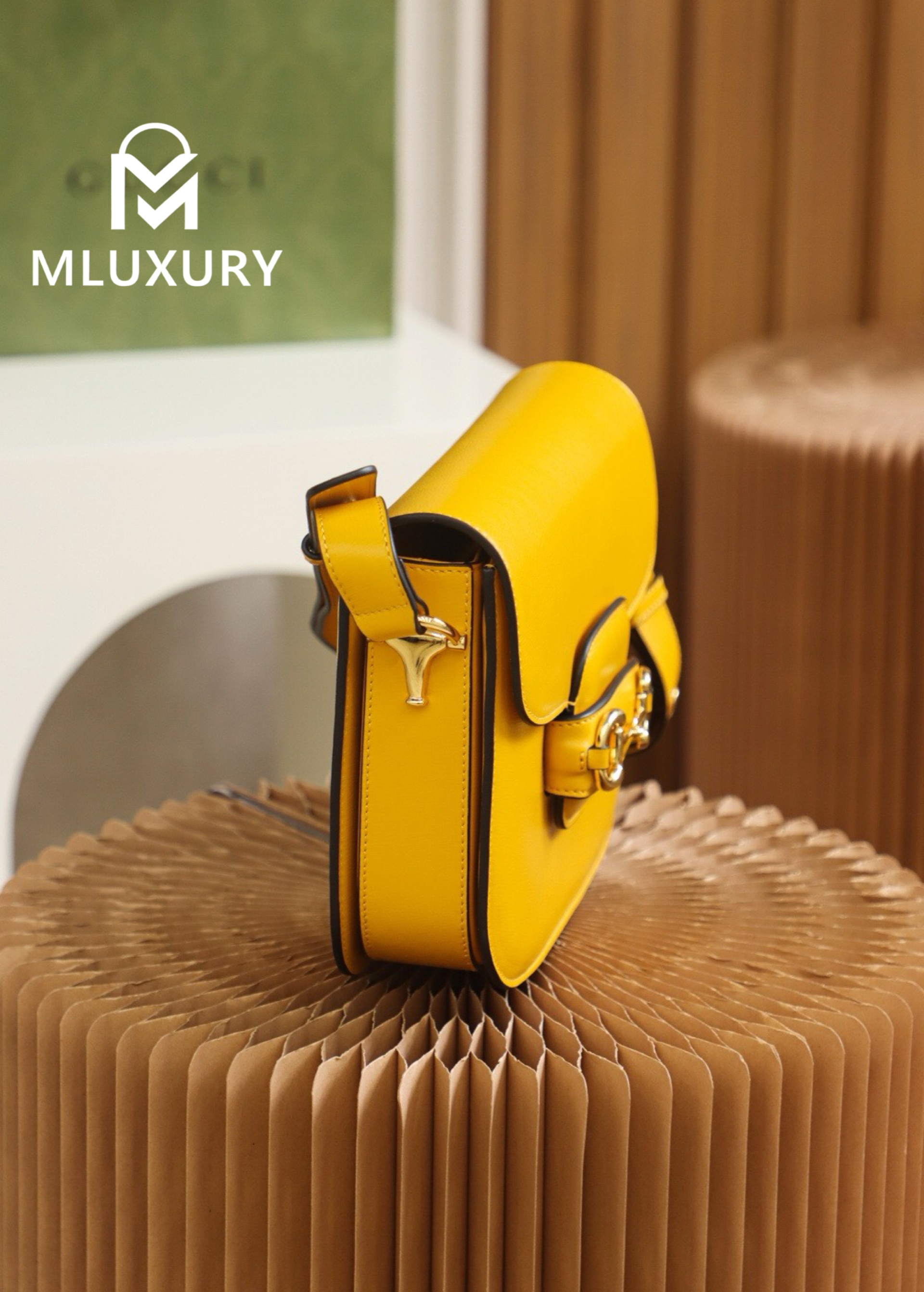 GUCCI Horsebit 1955 Saddle Bag, Authentic Leather, Yellow