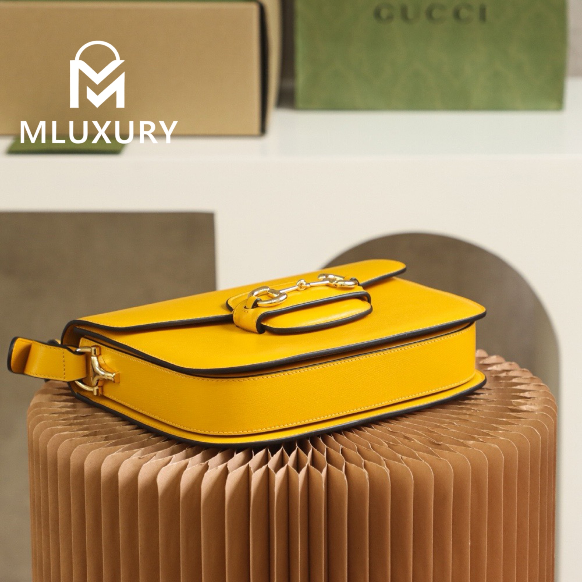 GUCCI Horsebit 1955 Saddle Bag, Authentic Leather, Yellow