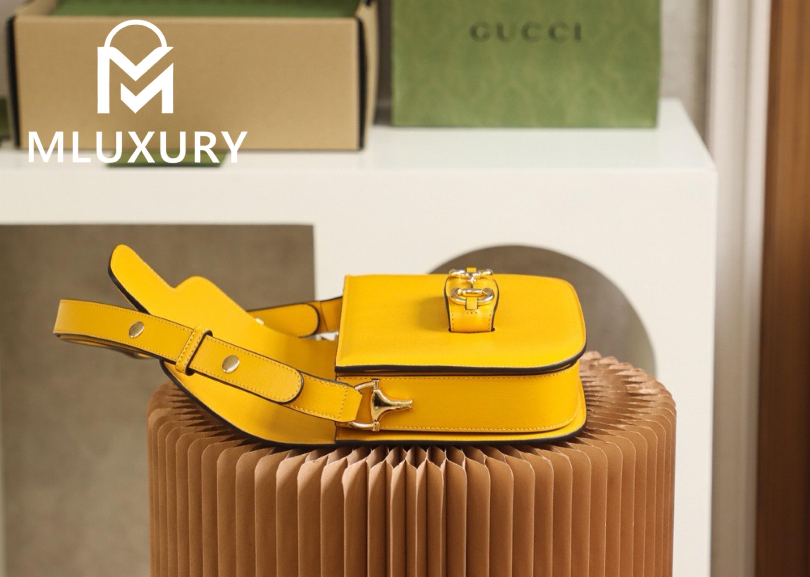 GUCCI Horsebit 1955 Saddle Bag, Authentic Leather, Yellow