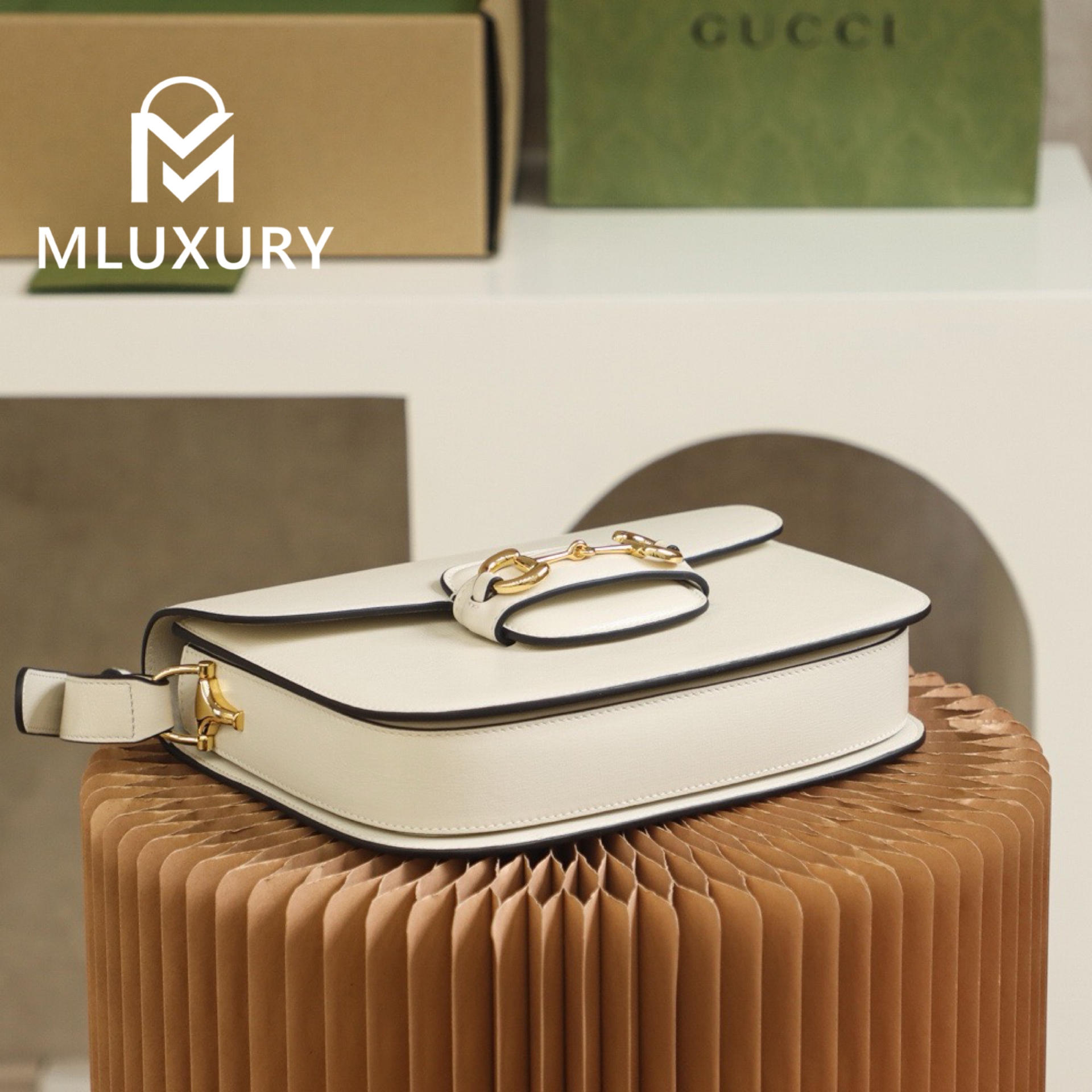 GUCCI Horsebit 1955 Saddle Bag, Authentic Leather, White