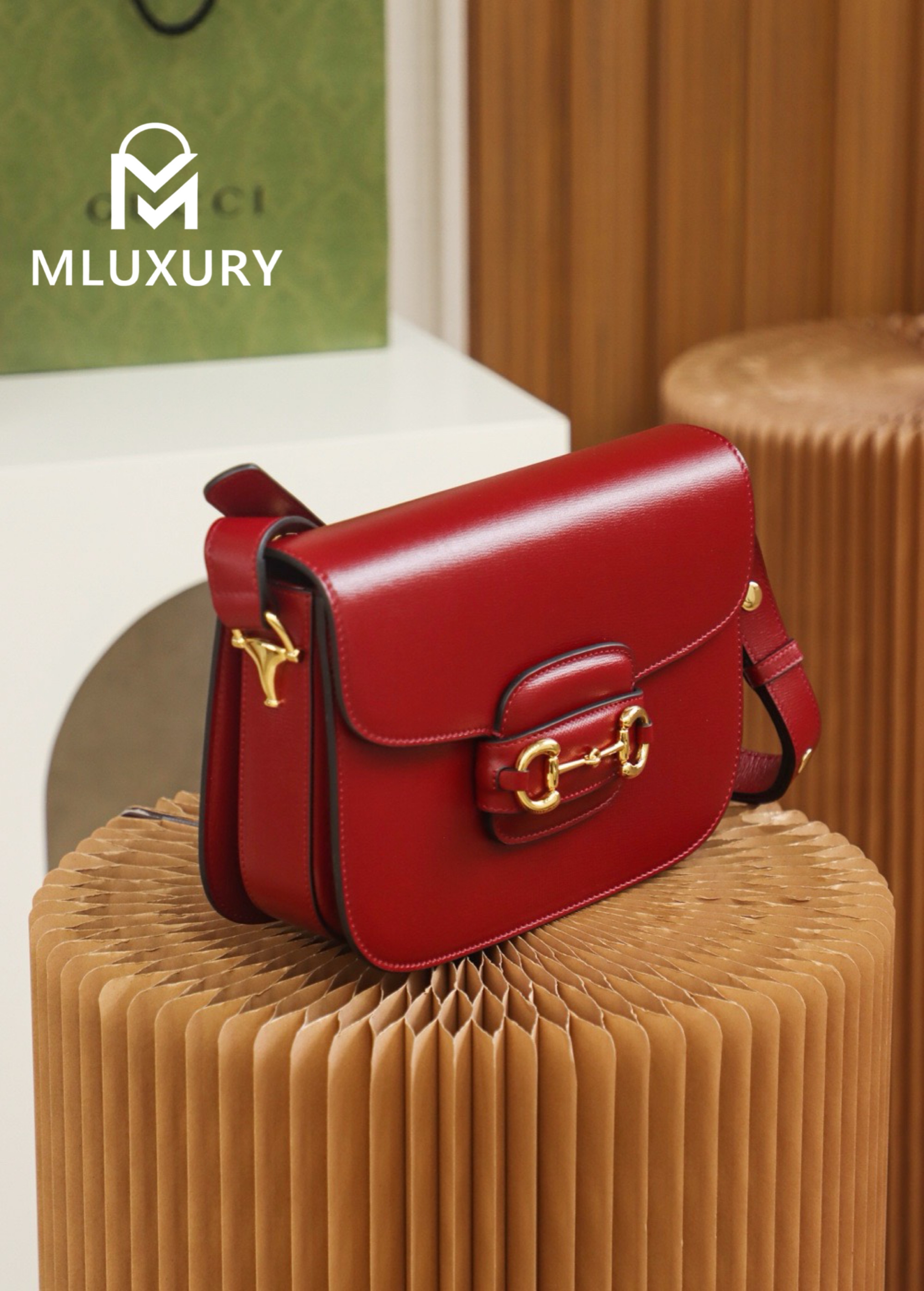 GUCCI Horsebit 1955 Saddle Bag, Authentic Leather, Red