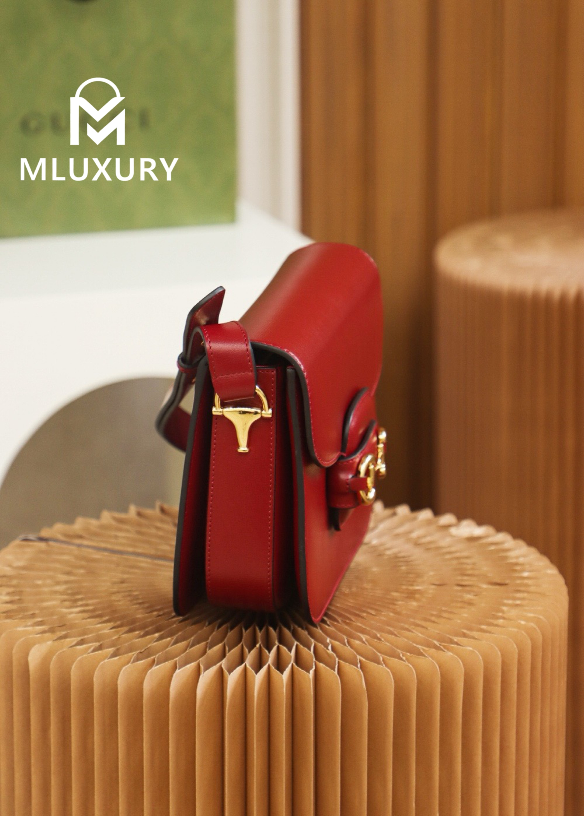 GUCCI Horsebit 1955 Saddle Bag, Authentic Leather, Red