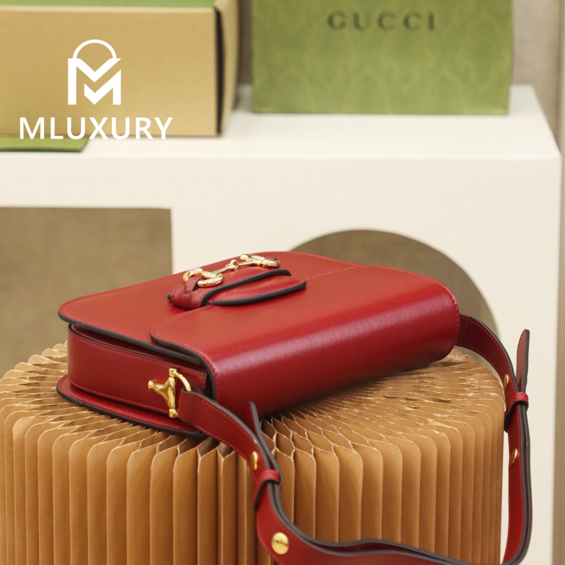 GUCCI Horsebit 1955 Saddle Bag, Authentic Leather, Red