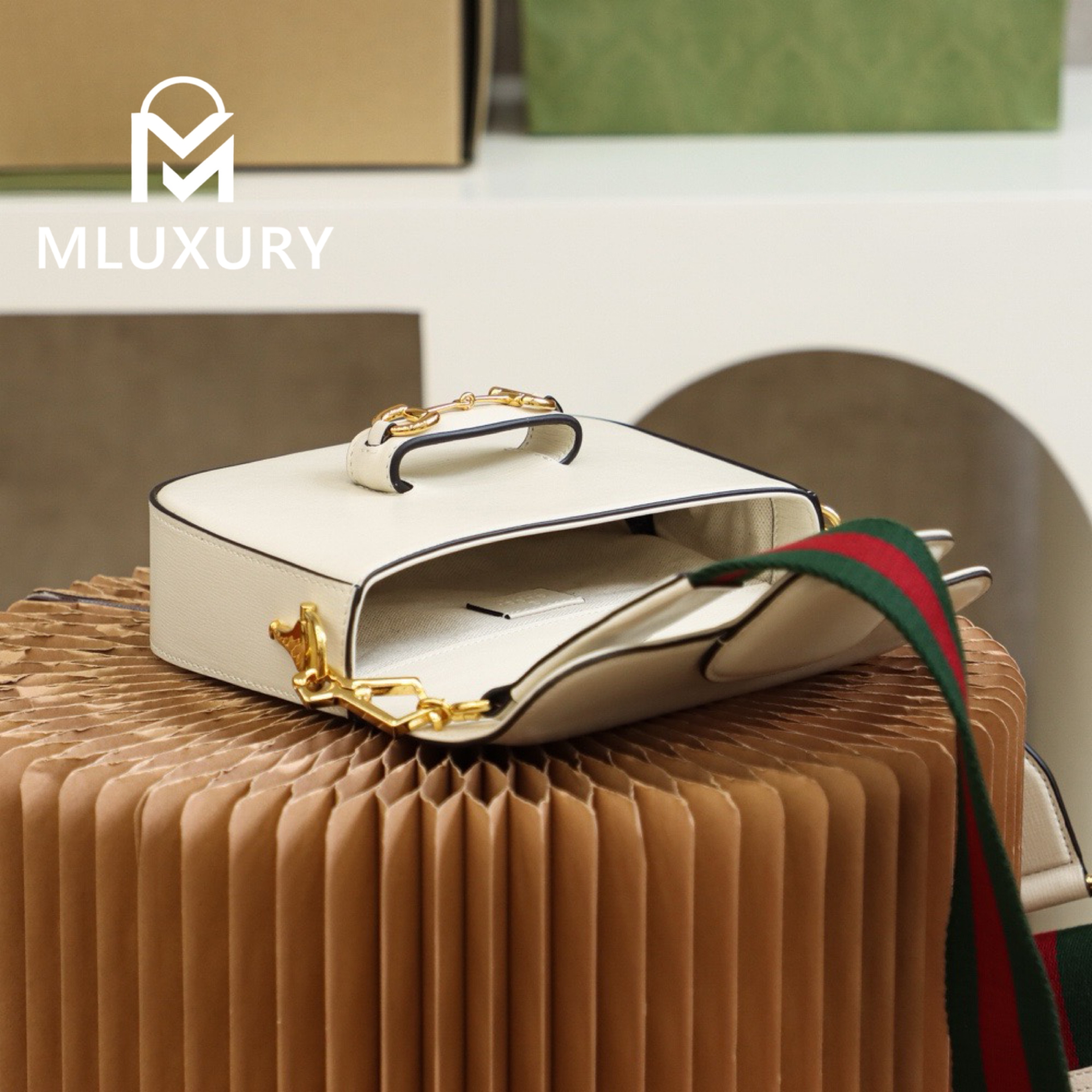 GUCCI Horsebit 1955 Mini Saddle Bag, Authentic Leather, White