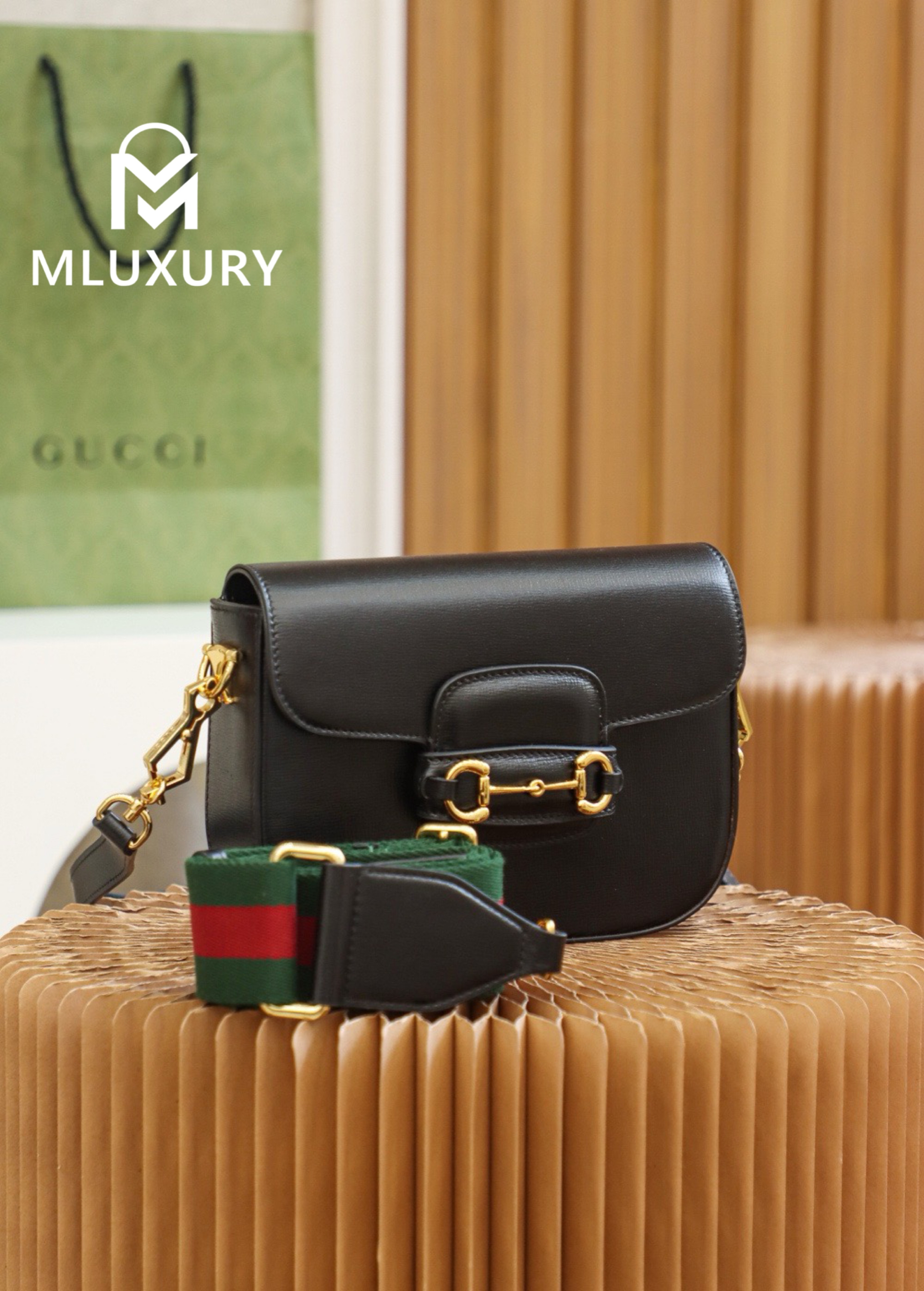 GUCCI Horsebit 1955 Mini Saddle Bag, Authentic Leather, Black