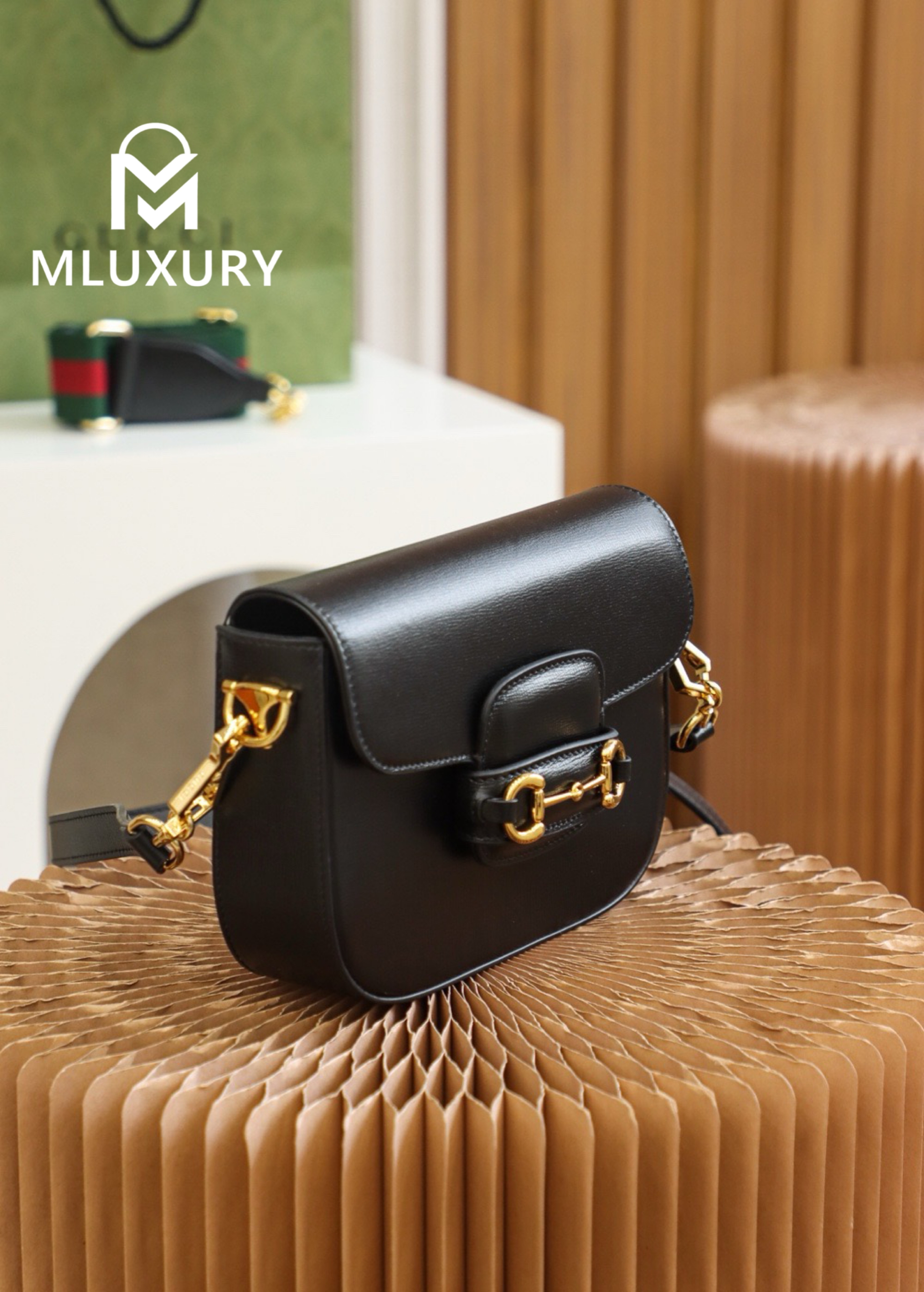 GUCCI Horsebit 1955 Mini Saddle Bag, Authentic Leather, Black