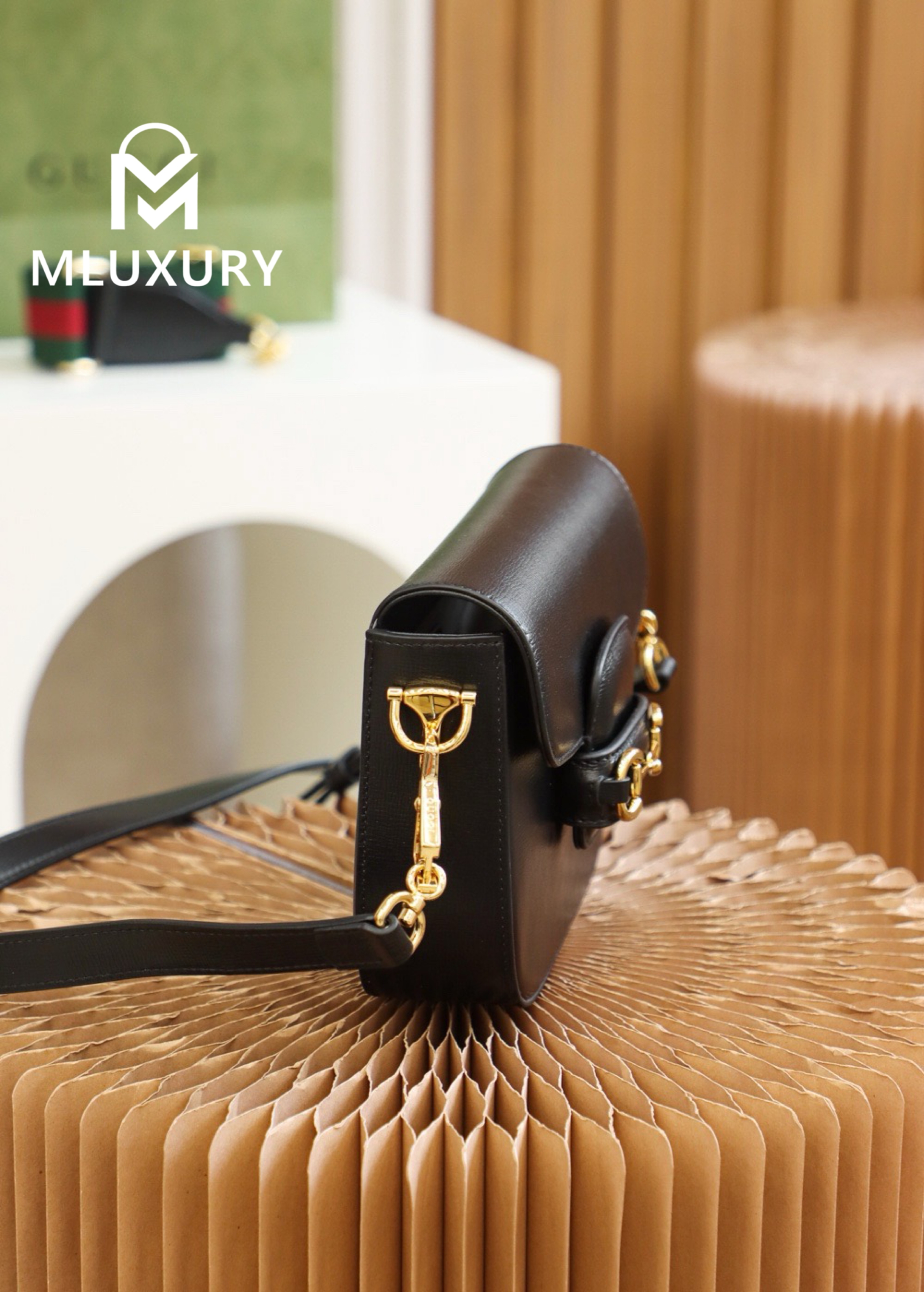 GUCCI Horsebit 1955 Mini Saddle Bag, Authentic Leather, Black