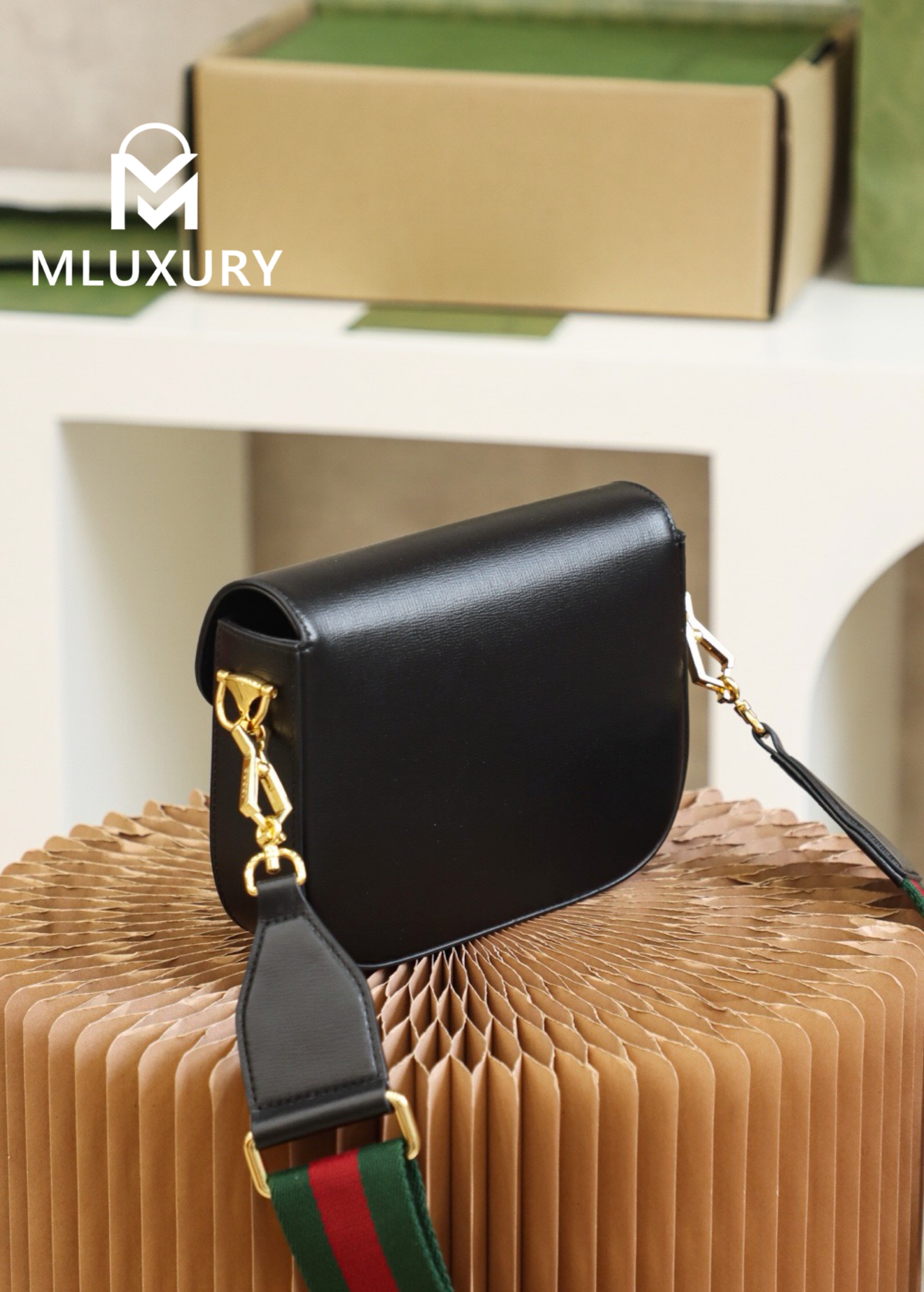 GUCCI Horsebit 1955 Mini Saddle Bag, Authentic Leather, Black